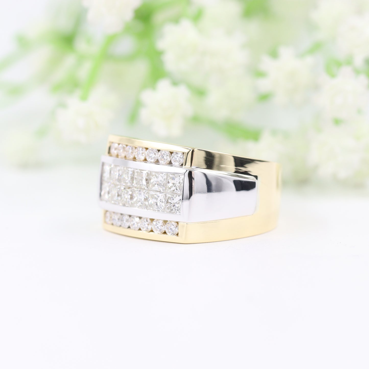 Princess Cut Natural Diamond Invisible Set Men's Ring/ Diamond Wedding Ring/Platinum,14K,18K gold Men's Diamond Ring/Anniversary gift