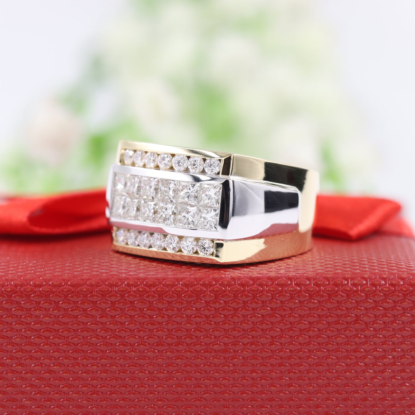 Princess Cut Natural Diamond Invisible Set Men's Ring/ Diamond Wedding Ring/Platinum,14K,18K gold Men's Diamond Ring/Anniversary gift