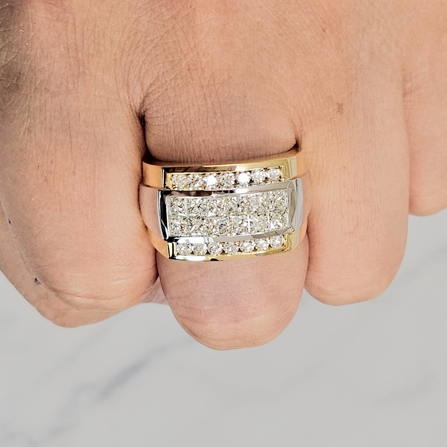 Princess Cut Natural Diamond Invisible Set Men's Ring/ Diamond Wedding Ring/Platinum,14K,18K gold Men's Diamond Ring/Anniversary gift