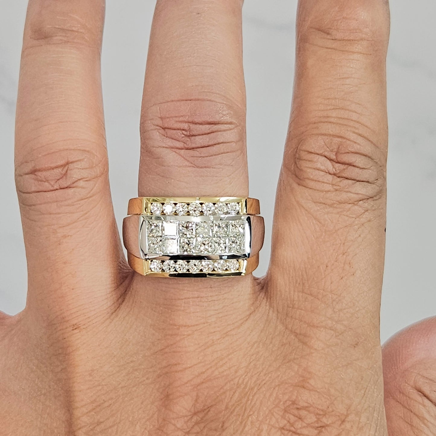 Princess Cut Natural Diamond Invisible Set Men's Ring/ Diamond Wedding Ring/Platinum,14K,18K gold Men's Diamond Ring/Anniversary gift