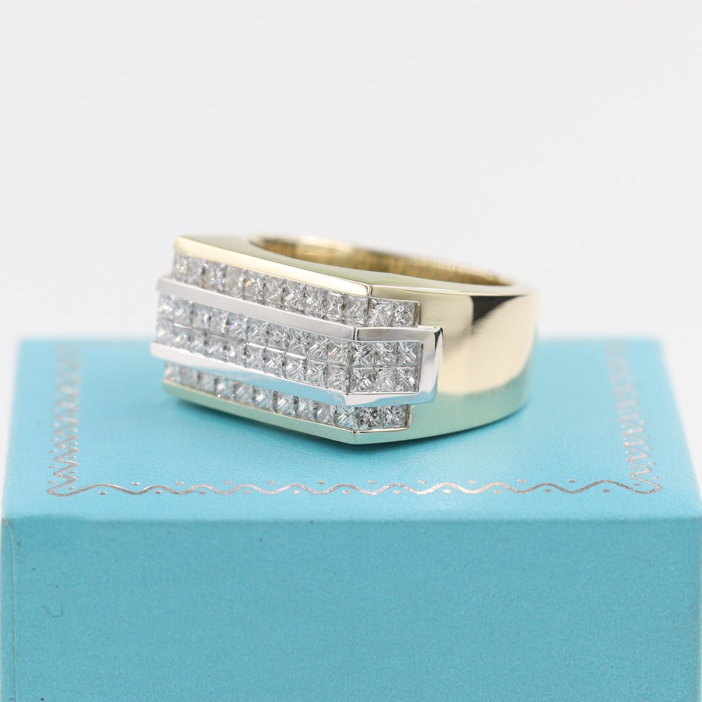 Princess Cut Diamond Invisible Set  3ct Men's Ring/Diamond Invisible Set Wedding Band/14K 18K gold Men's Diamond Ring/Men's Diamond Ring