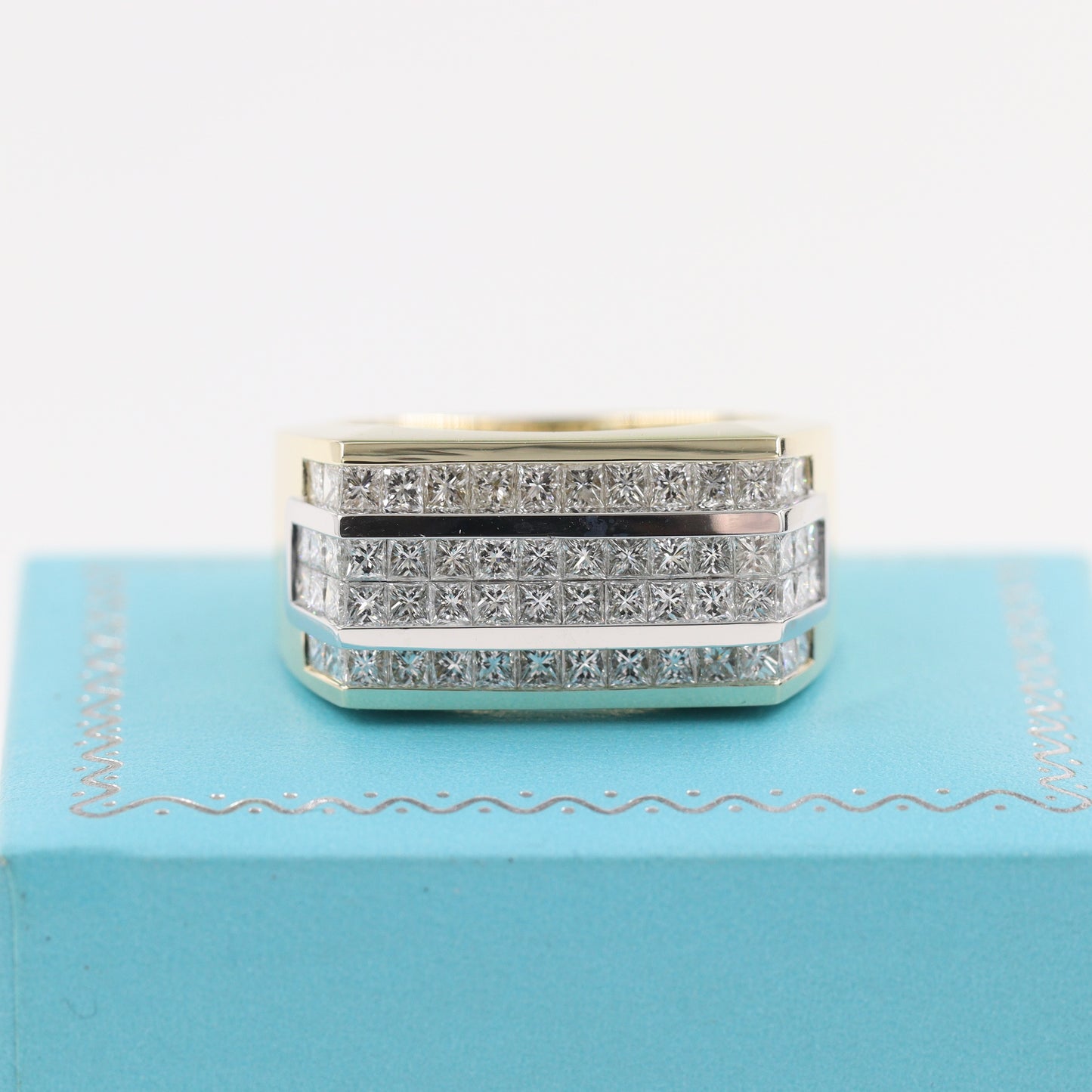 Princess Cut Diamond Invisible Set  3ct Men's Ring/Diamond Invisible Set Wedding Band/14K 18K gold Men's Diamond Ring/Men's Diamond Ring