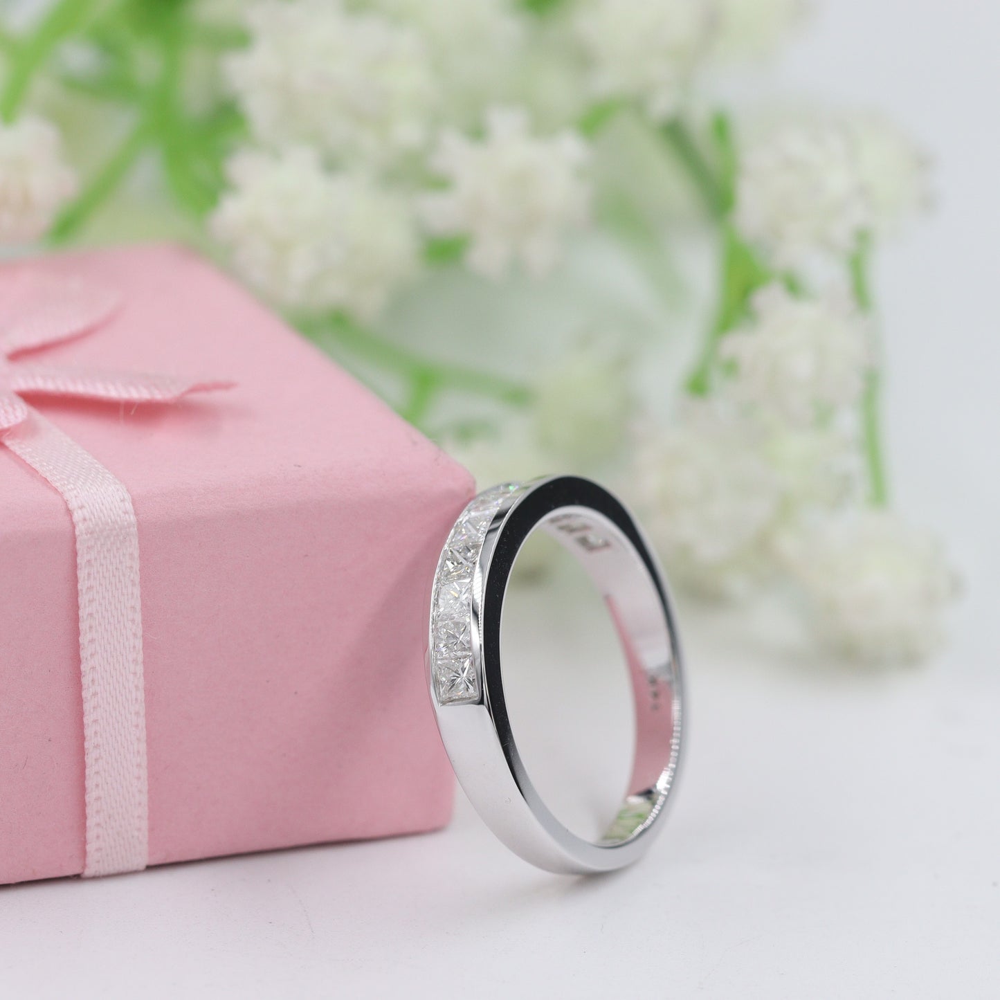 Princess Cut Diamond Half Eternity Band / Princess Cut Diamond wedding Band / Channel Set Diamond Wedding Band / Stackable Diamond Band