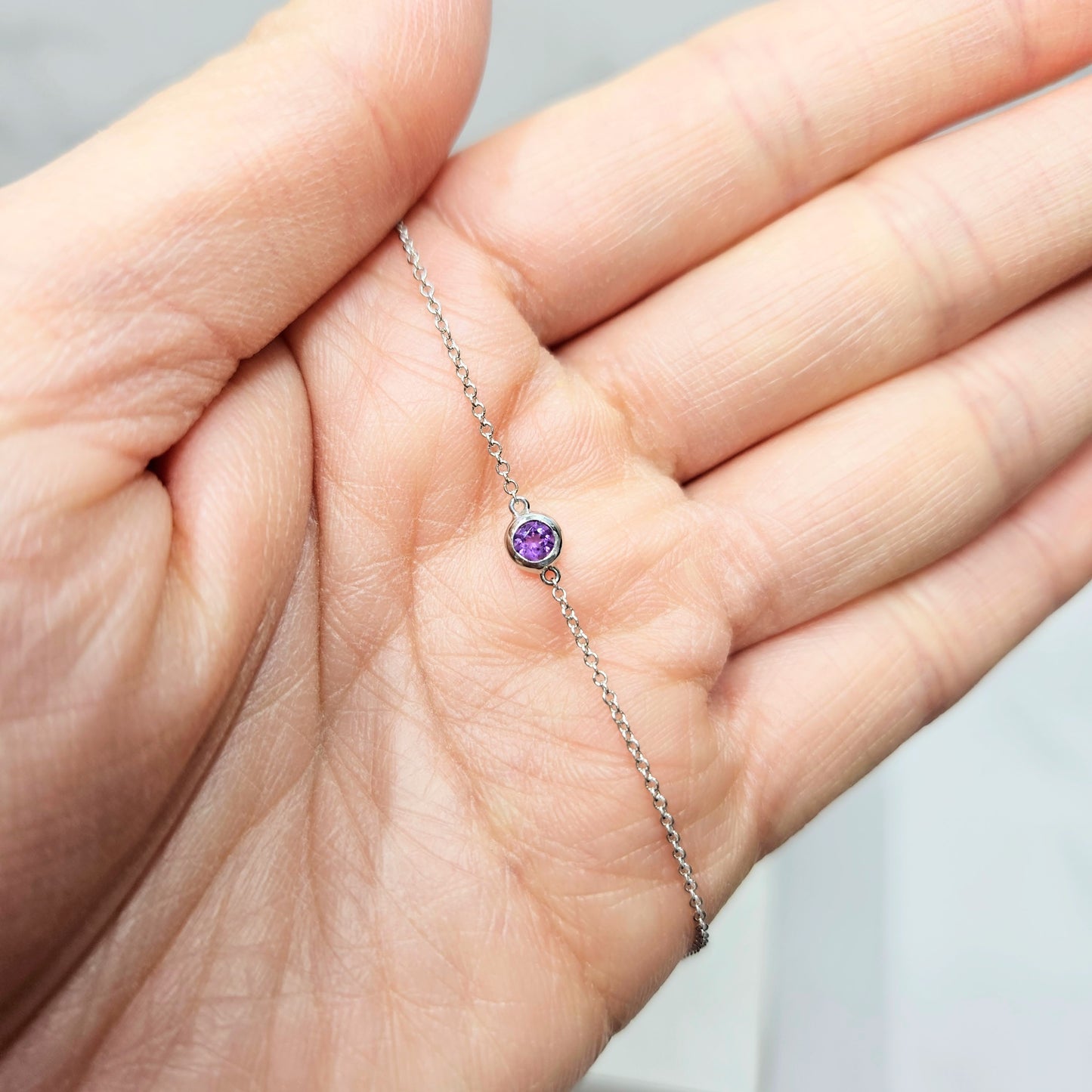 Purple Amethyst Bezel Set Solitaire Bracelet/14K Gold Purple Amethyst Bezel Set Bracelet/Dainty Gold Gemstone Bracelet/Anniversary gift