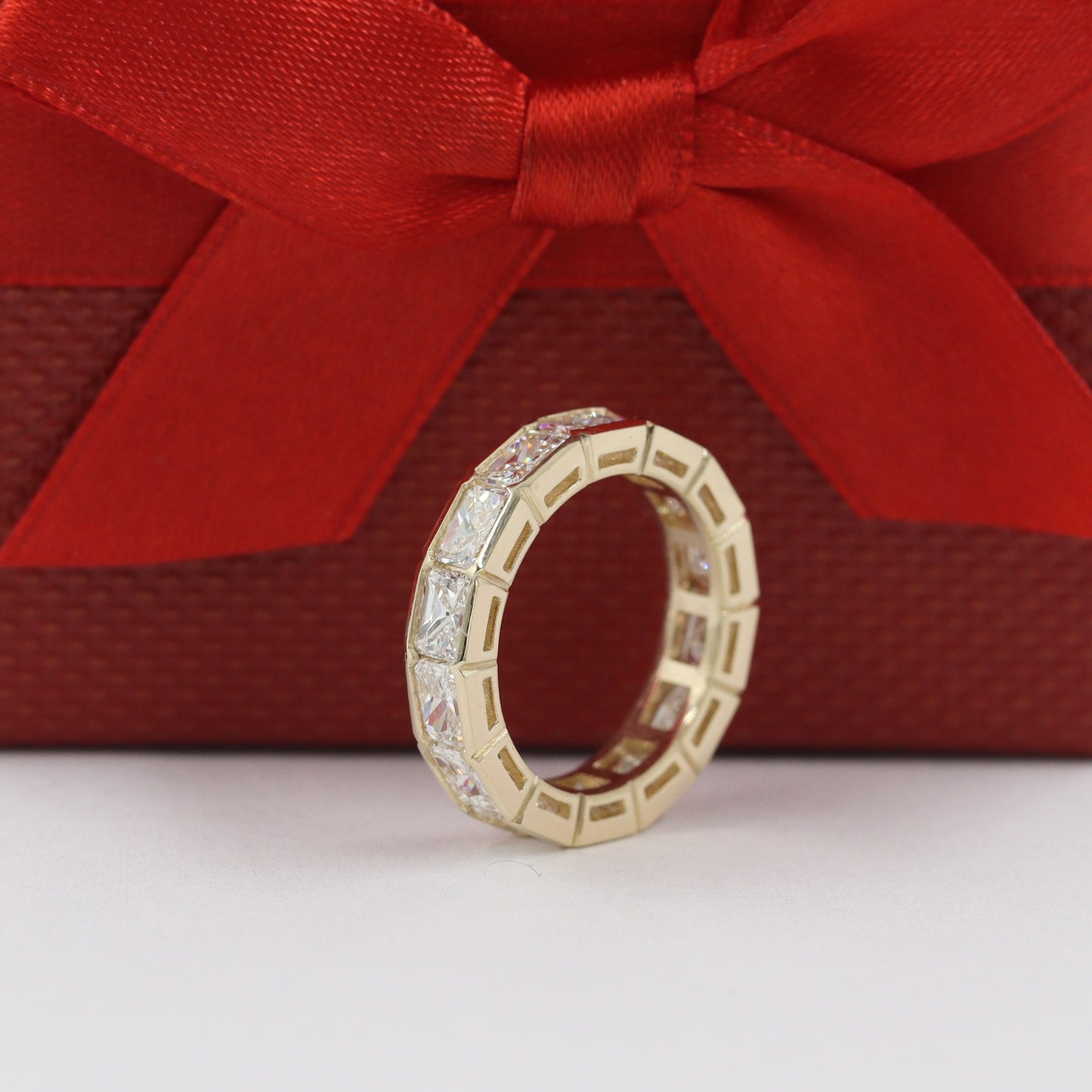 Radiant Cut Diamond Bezel Setting Full Eternity Band/Stackable  Radiant Cut Lab Grown Diamond Band / Anniversary Ring/Stackable Diamond Ring