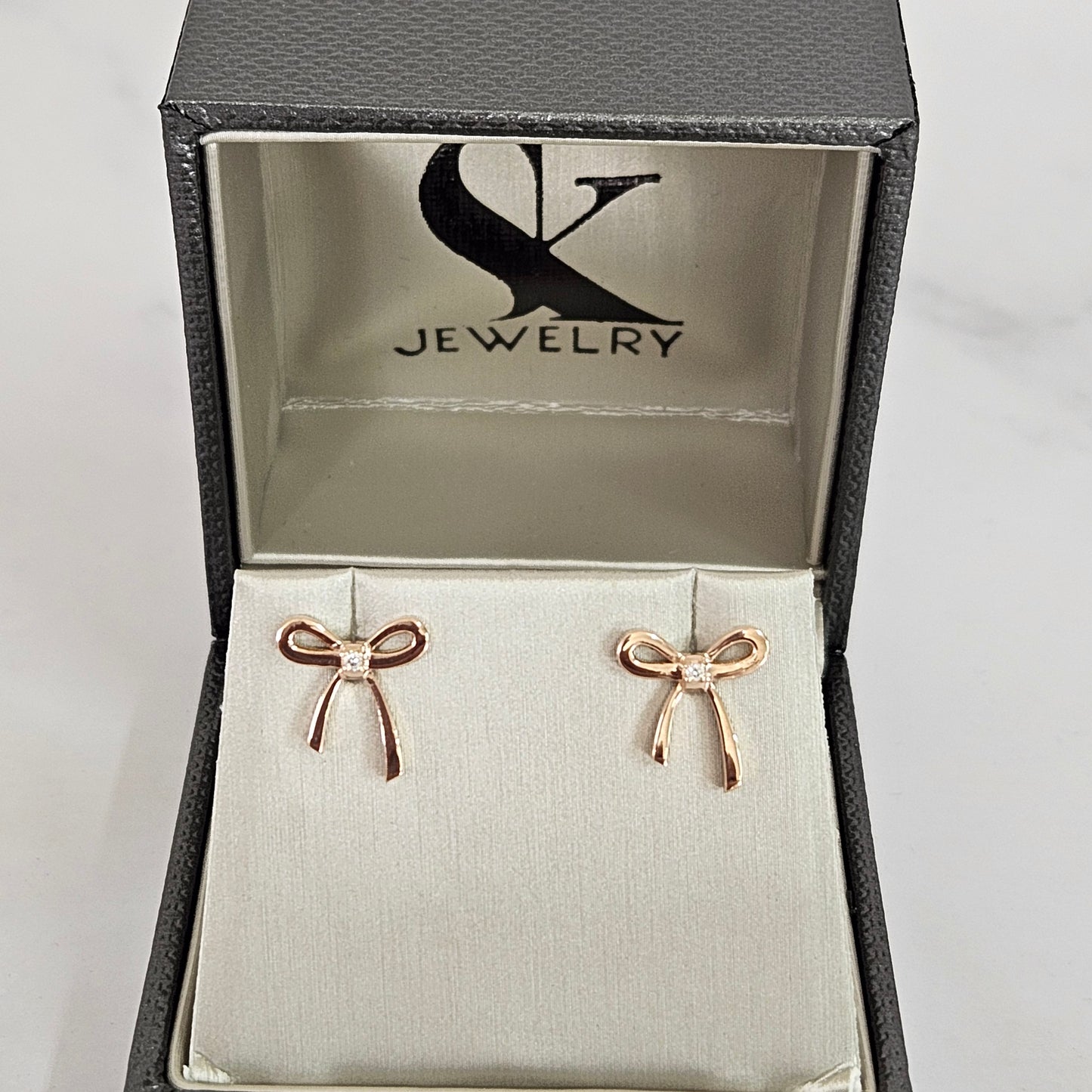 14K Gold Ribbon Earring Pair with Diamond/ Anniversary Gift