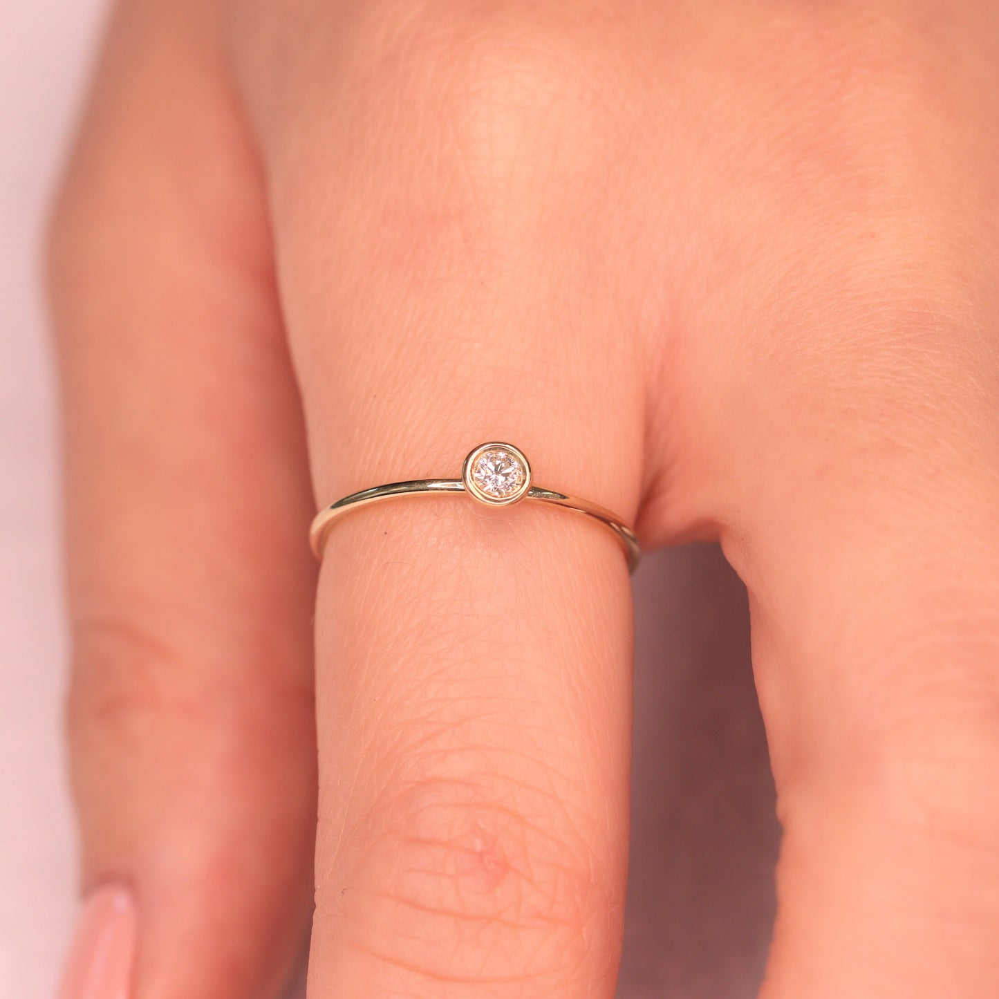 Round .07ctDiamond Bezel Ring/Simple Stack Ring/Stack Diamond Ring Natural Single Diamond  Ring/Round Bezel Dainty Ring/Gift for her