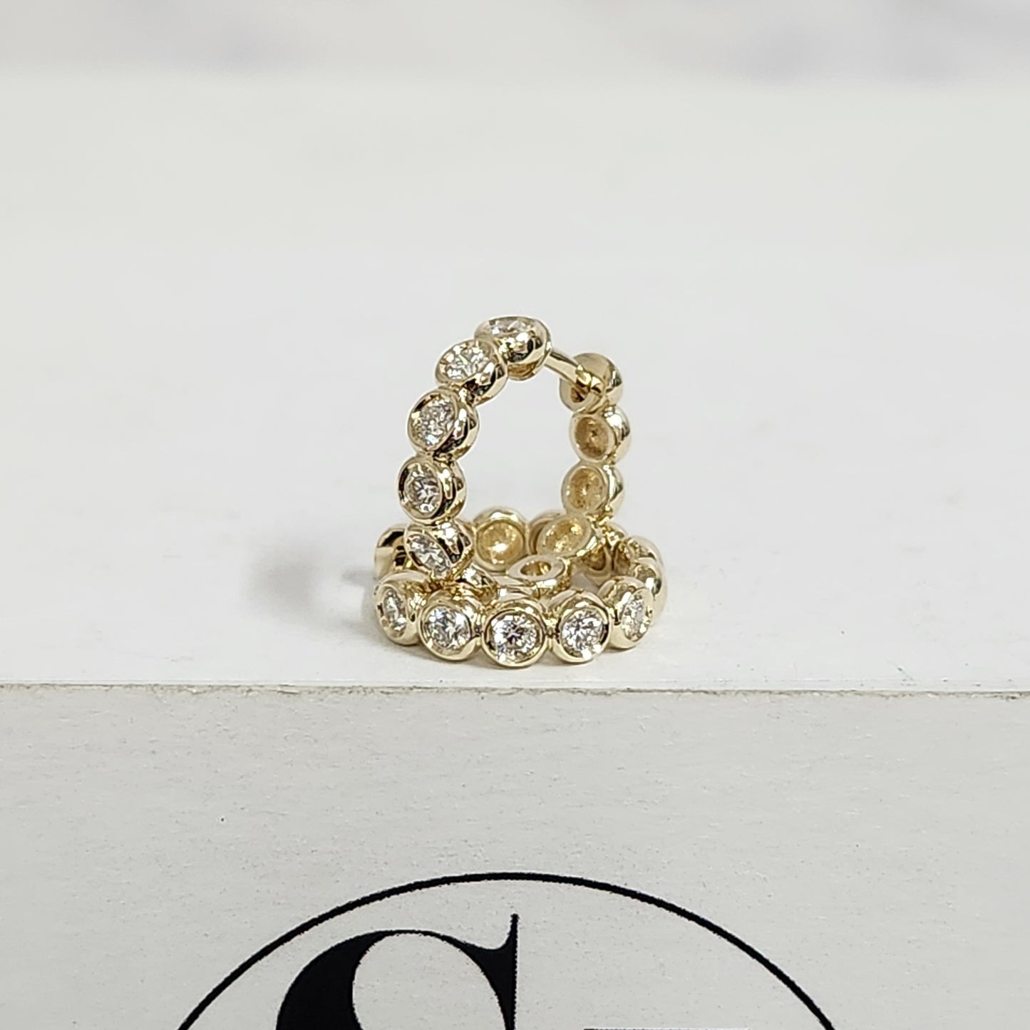 Round Diamond Bezel Hoop Earring/Natural Diamond Huggies Bezel Hoop Earring/14K gold ,18K gold Hoop Diamond Earring/Anniversary gift