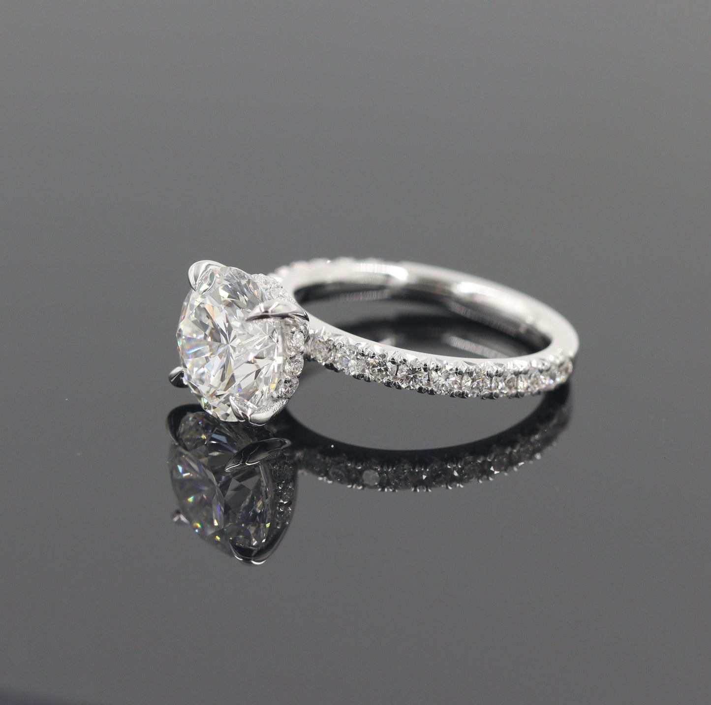 Round Lab diamond Engagement Ring/Platinum,14K,18K gold IGI 3ct French Pave Diamond Engagement Ring/Stackable diamond Ring/Anniversary gift