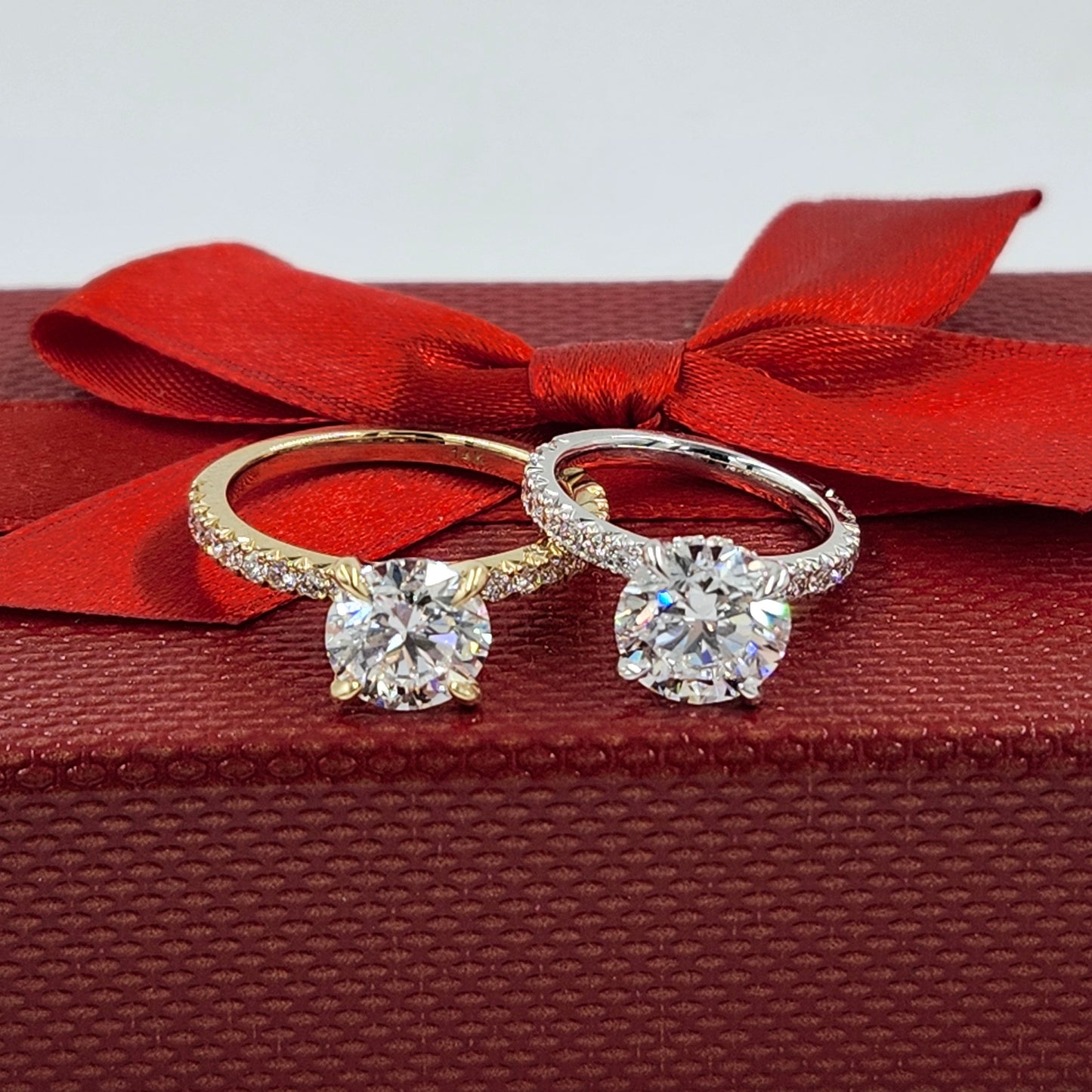 Round Lab diamond Engagement Ring/Platinum,14K,18K gold IGI 3ct French Pave Diamond Engagement Ring/Stackable diamond Ring/Anniversary gift