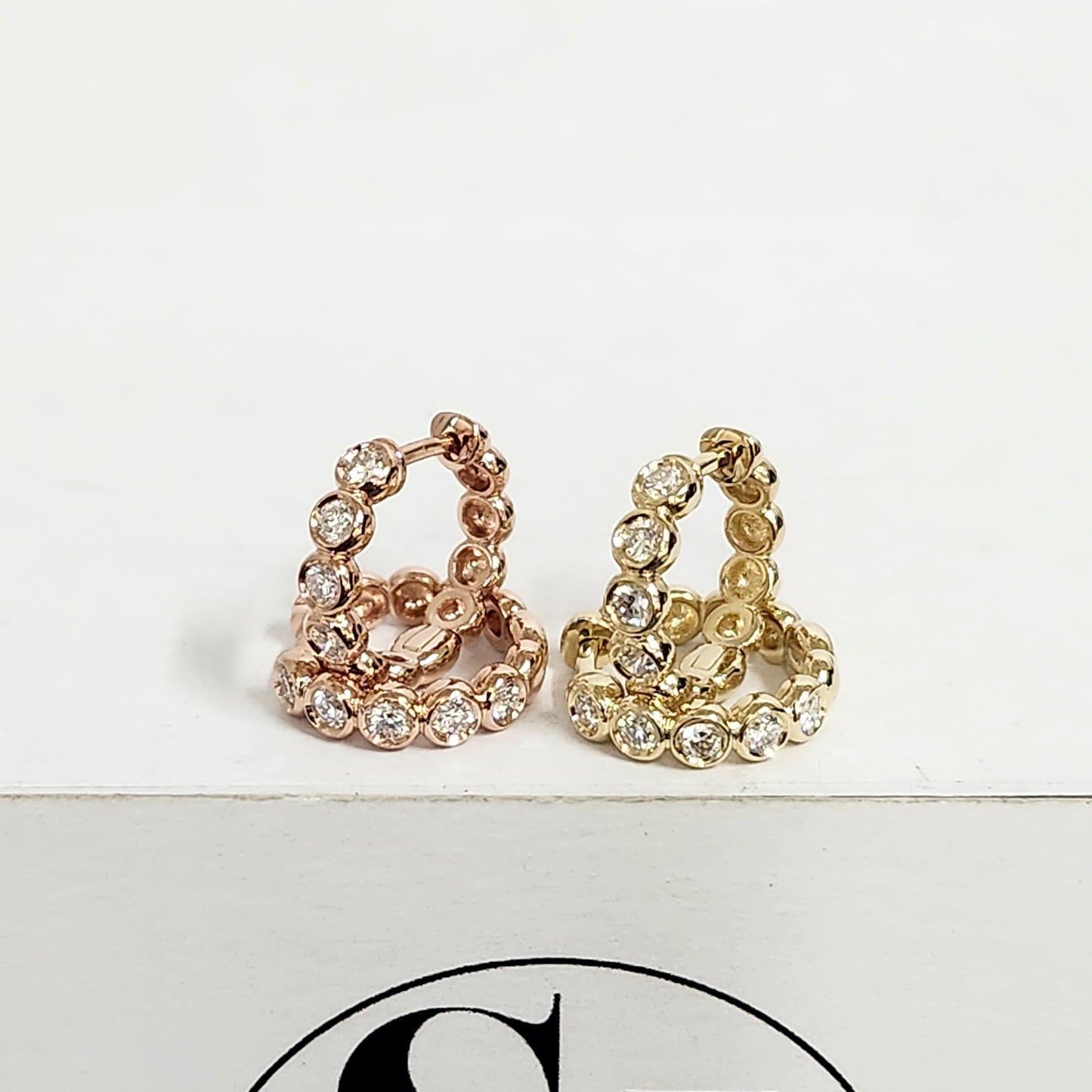 Round Diamond Bezel Hoop Earring/Natural Diamond Huggies Bezel Hoop Earring/14K gold ,18K gold Hoop Diamond Earring/Anniversary gift