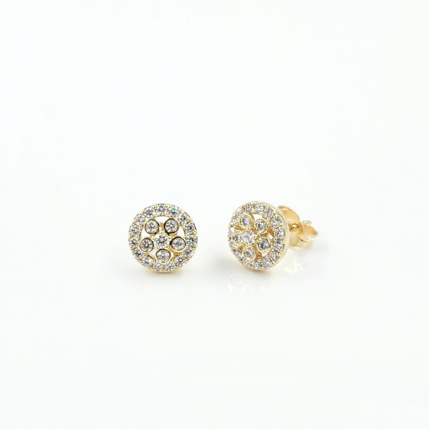 Round Natural Diamond Flower Earrings/Handmade Diamond Earrings/Diamond Stud Flower Earrings/14k gold Dainty Earrings/Anniversary gift