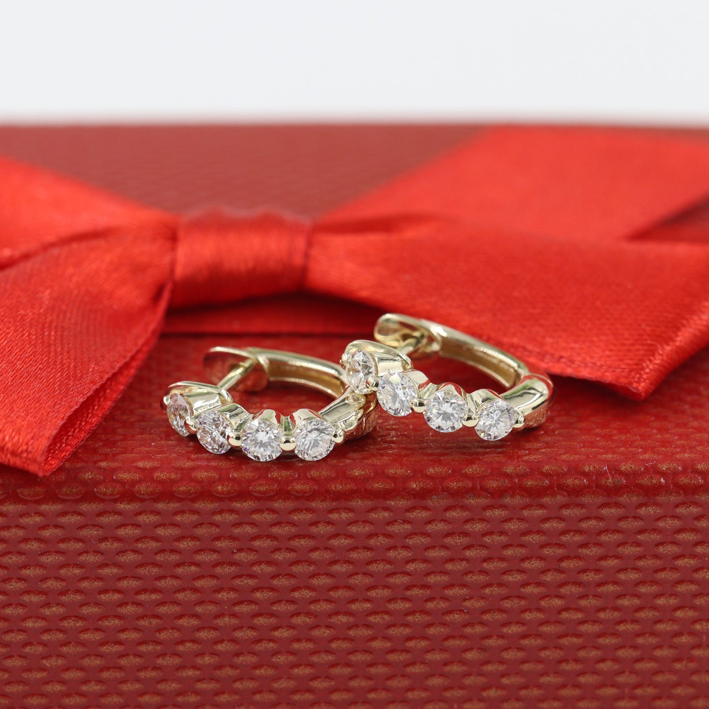 Single Prong Lab Diamond Hoop Earrings/14K,18K gold Four Diamond Single Prong Hoop Earrings/ Single ,Pair Hoop Earring/Anniversary gift