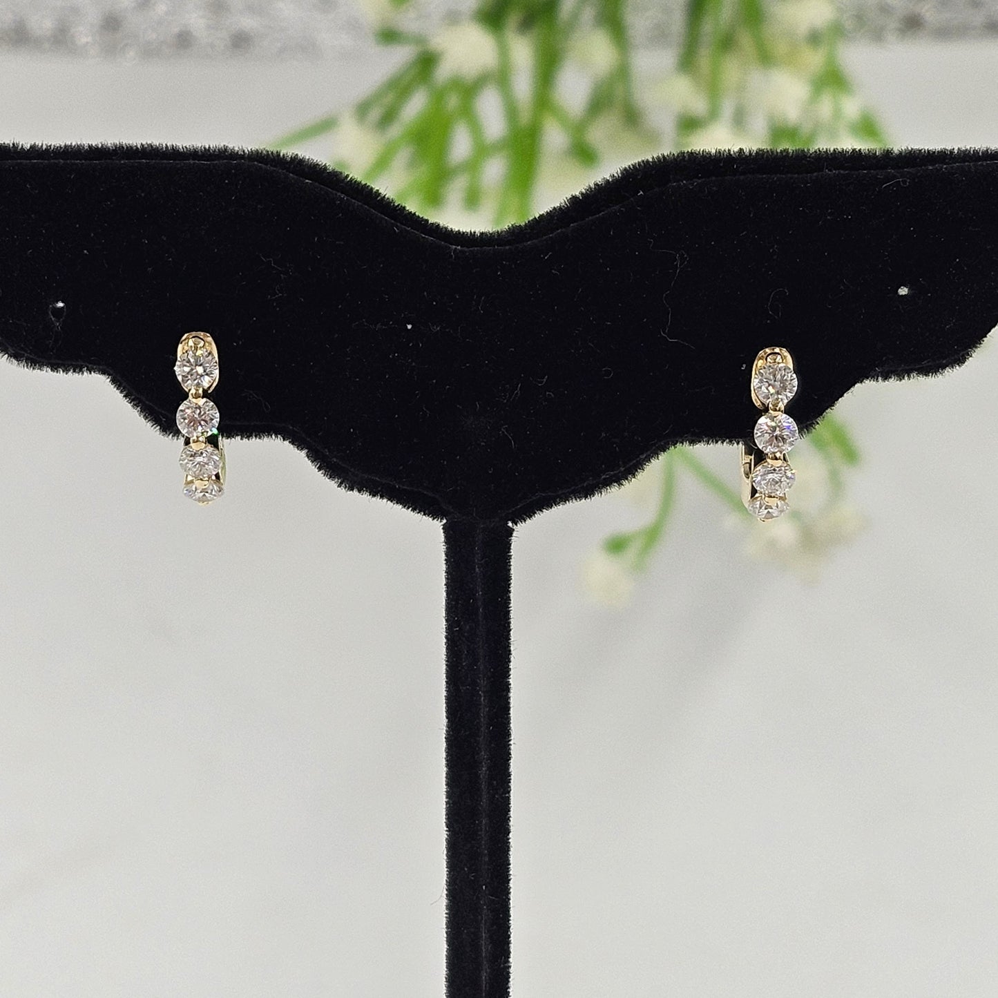 Single Prong Lab Diamond Hoop Earrings/14K,18K gold Four Diamond Single Prong Hoop Earrings/ Single ,Pair Hoop Earring/Anniversary gift