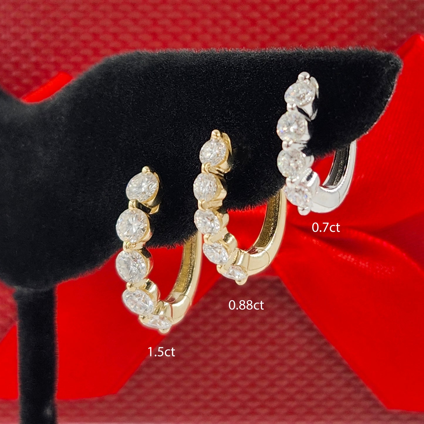 Single Prong Five Natural Diamond Hoop Earrings/14K,18K gold Single Prong 0.88ct Diamond Hoop Earring/ Anniversary gift