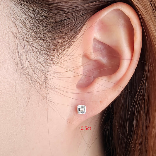 Solitaire Asscher Cut Lab Diamond Invisible Set Earring/ Diamond 1ct Solitaire Single or Pair Earring/ Minimalist Earring/Anniversary Gift