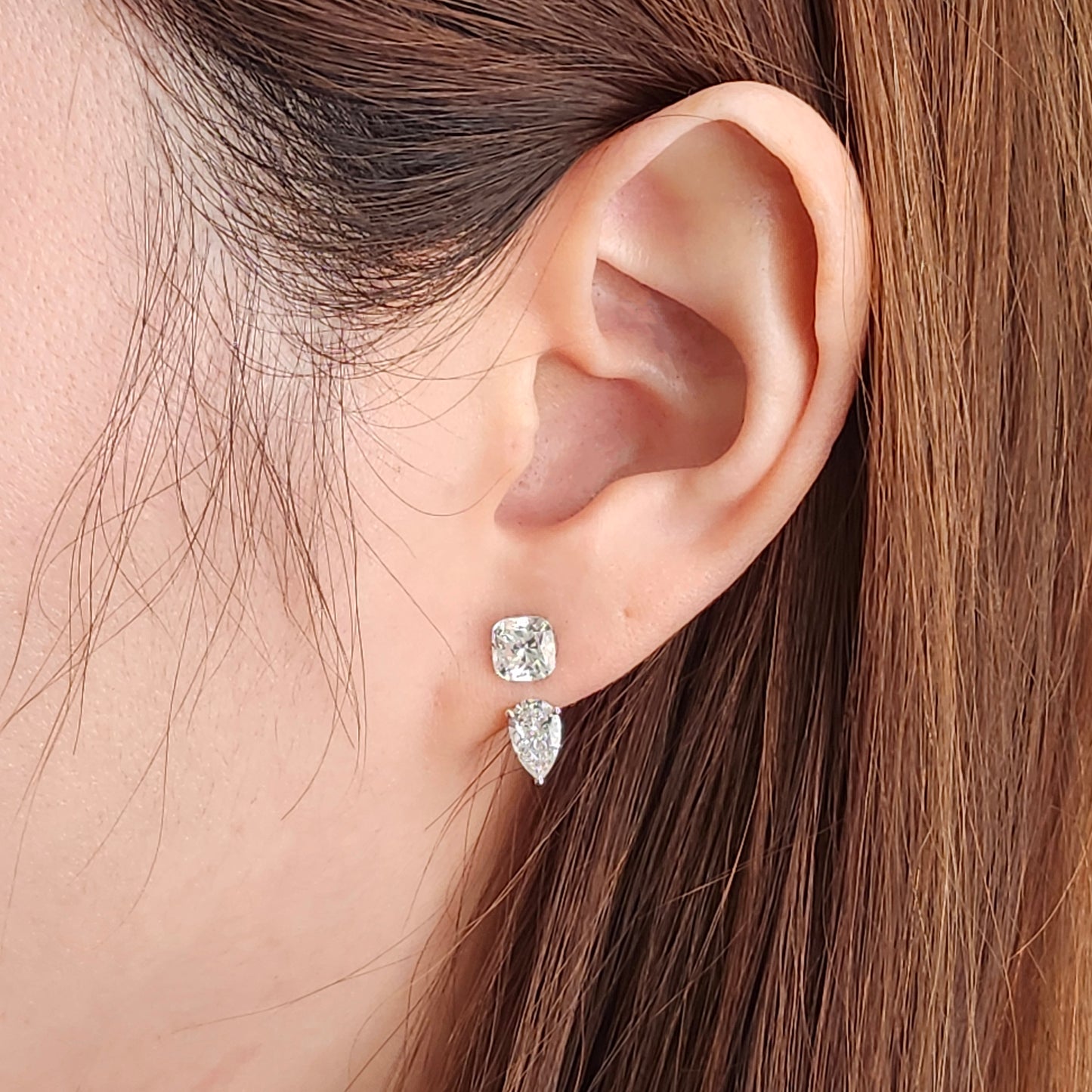 Solitaire Cushion Cut Diamond Invisible Set Earring/Lab Diamond 1ct Solitaire Single or Pair Earring/ Minimalist Earring/Anniversary Gift