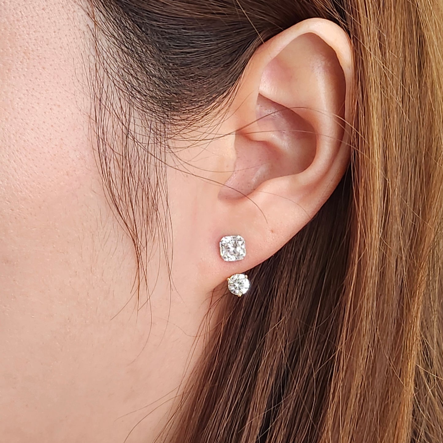 Solitaire Cushion Cut Diamond Invisible Set Earring/Lab Diamond 1ct Solitaire Single or Pair Earring/ Minimalist Earring/Anniversary Gift