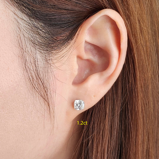 Solitaire Cushion Cut Diamond Invisible Set Earring/Lab Diamond 1ct Solitaire Single or Pair Earring/ Minimalist Earring/Anniversary Gift