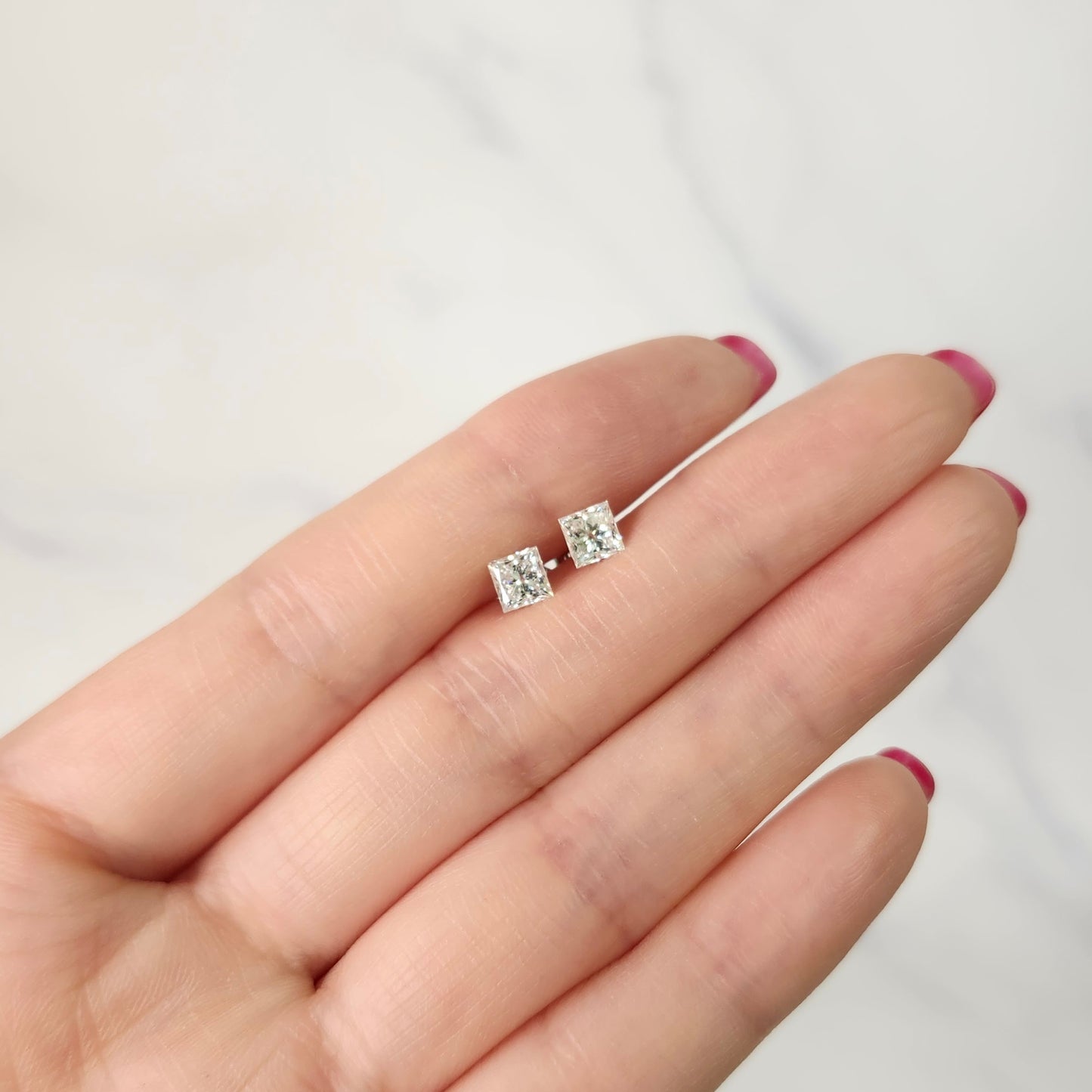 Solitaire Princess Cut Diamond Invisible Set Earring/Lab Diamond 1ct Solitaire Single or Pair Earring/ Minimalist Earring/Anniversary Gift