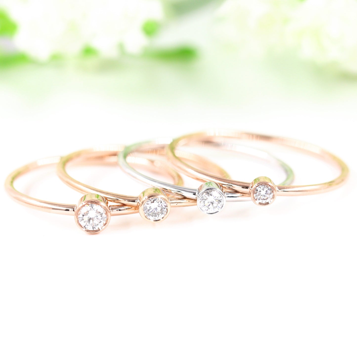 14K gold Straight Bezel 0.1ct Diamond Stackable Ring/ Dainty Ring/ Simple Engagement Ring/ Single Diamond Wedding Ring/Gift for her