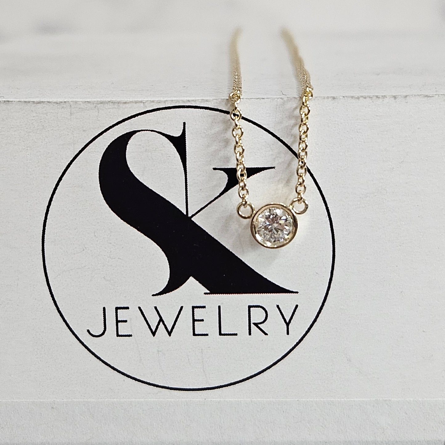 Straight Bezel 0.3ct Round Diamond Solitaire Necklace / Natural Diamond Solitaire Pendant / Minimalist Necklace / Anniversary Gift