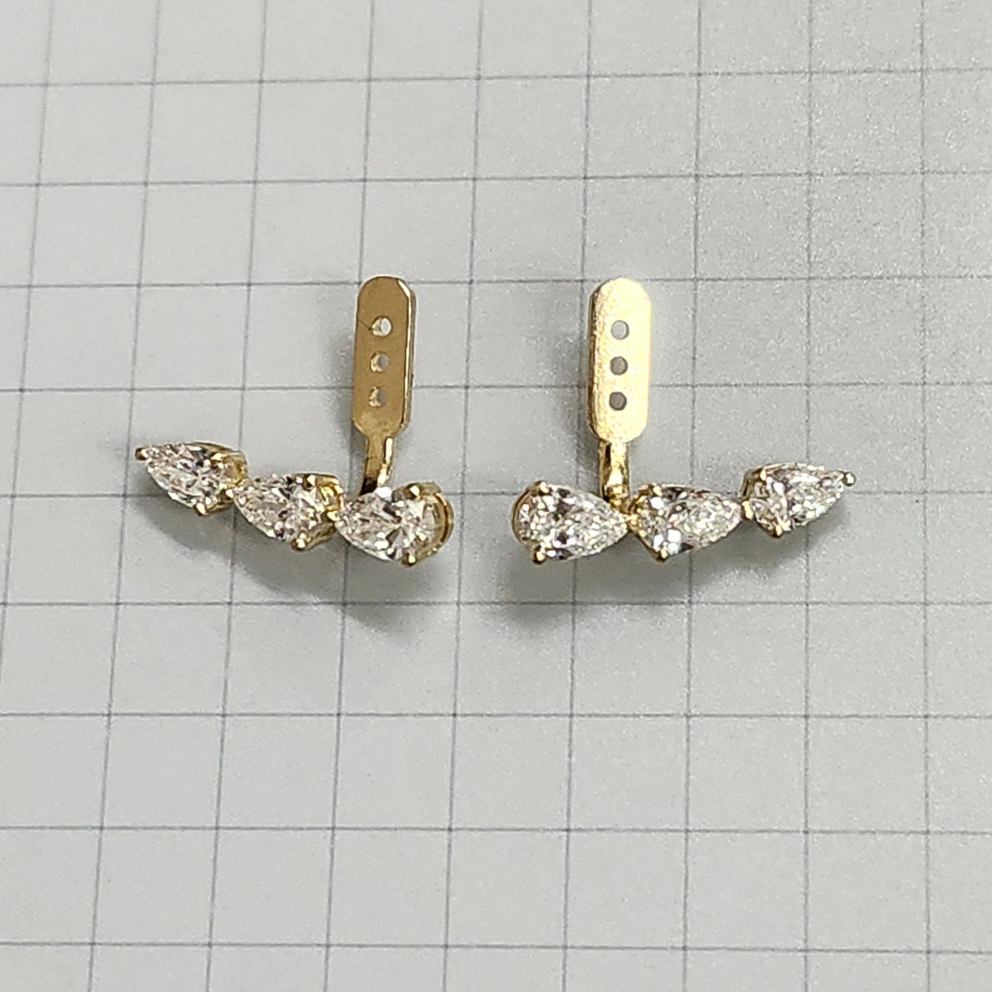 3stones Pear Lab Diamond Jacket Earring/14K gold Three Pear Diamond Jacket Earring/Jacket earring only/Diamond Single or Pair Jacket Earring