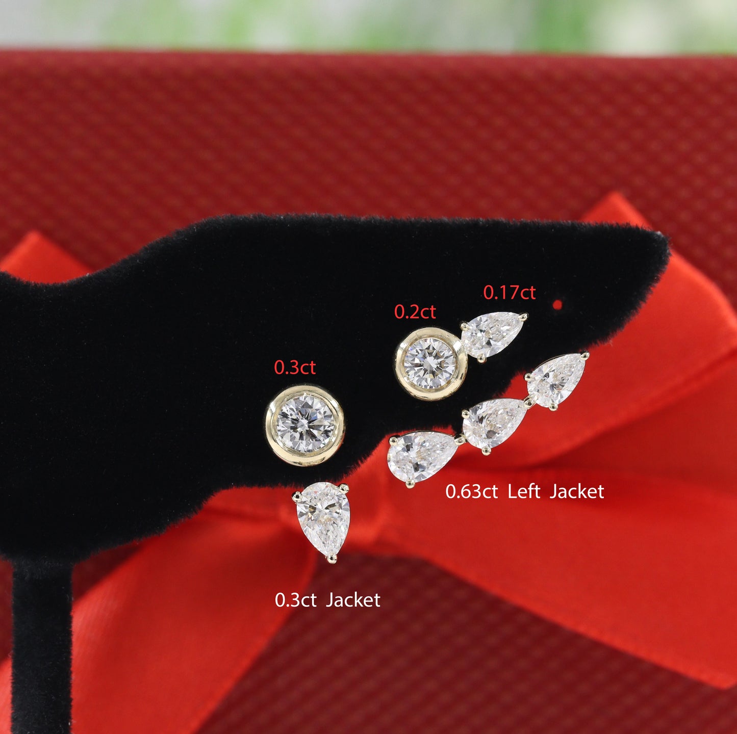 3stones Pear Lab Diamond Jacket Earring/14K gold Three Pear Diamond Jacket Earring/Jacket earring only/Diamond Single or Pair Jacket Earring