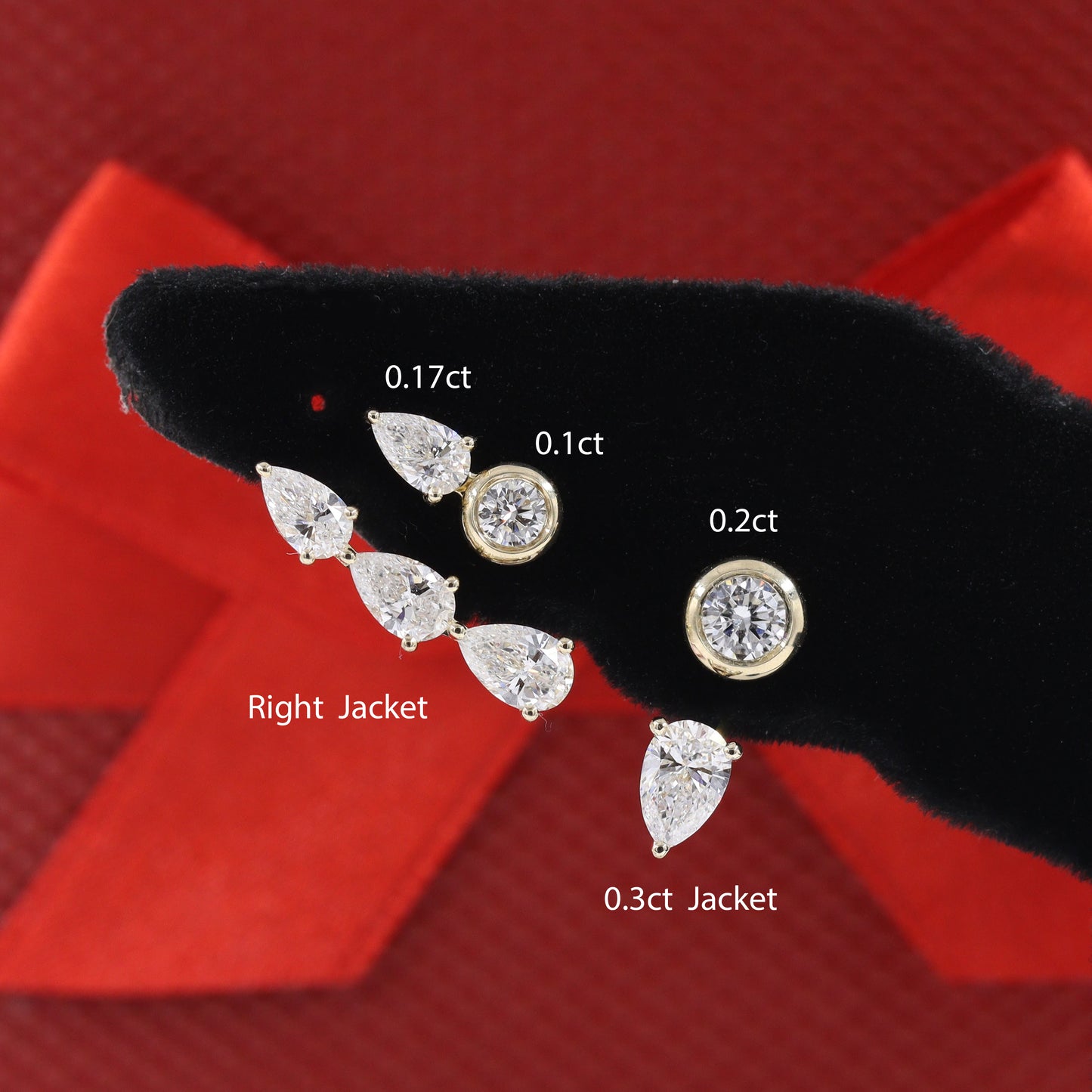 3stones Pear Lab Diamond Jacket Earring/14K gold Three Pear Diamond Jacket Earring/Jacket earring only/Diamond Single or Pair Jacket Earring