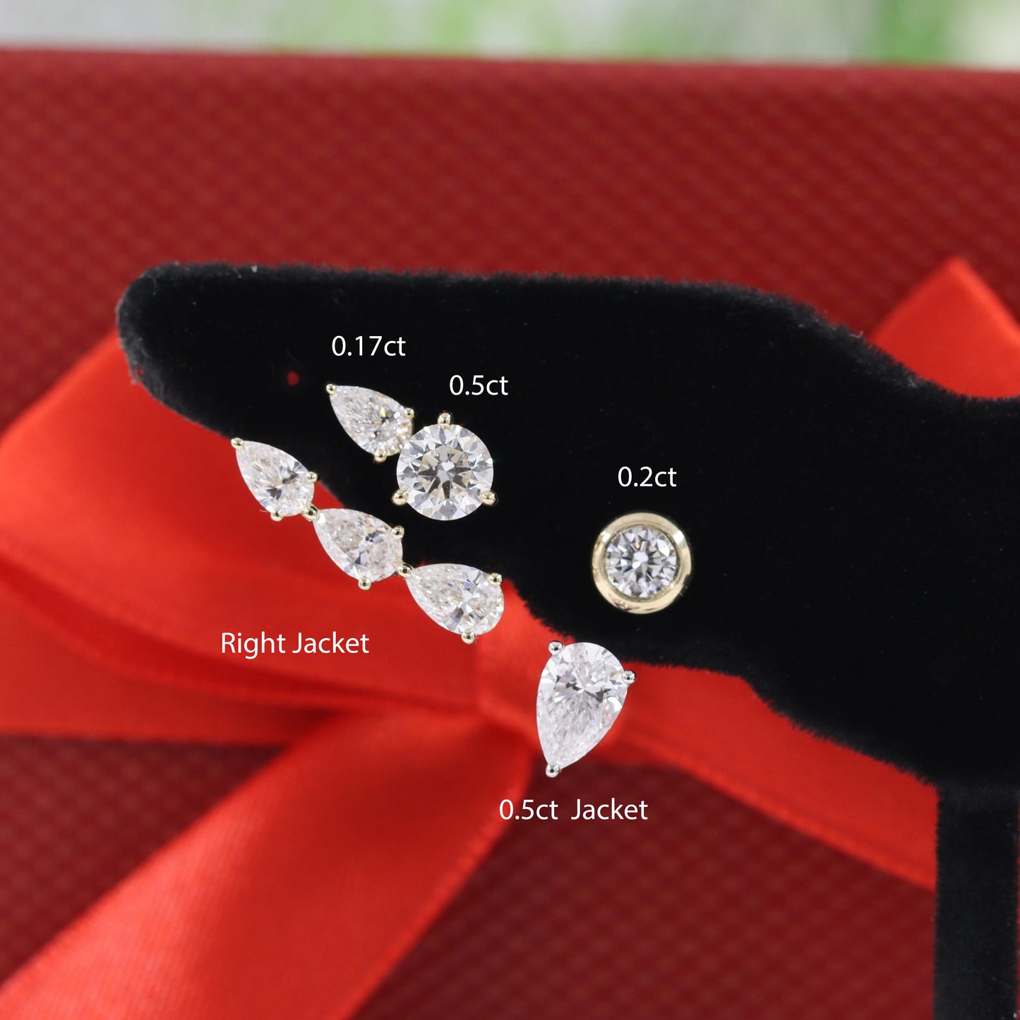 3stones Pear Lab Diamond Jacket Earring/14K gold Three Pear Diamond Jacket Earring/Jacket earring only/Diamond Single or Pair Jacket Earring