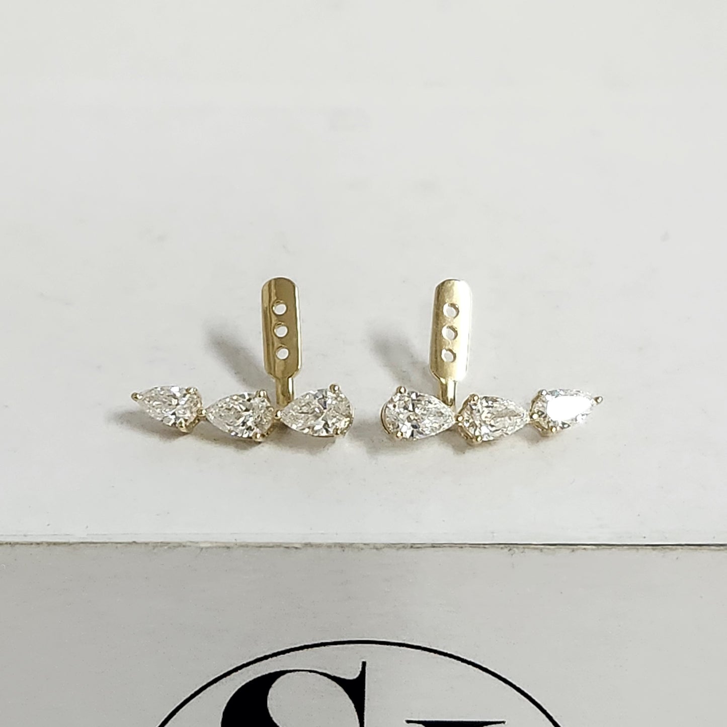3stones Pear Lab Diamond Jacket Earring/14K gold Three Pear Diamond Jacket Earring/Jacket earring only/Diamond Single or Pair Jacket Earring