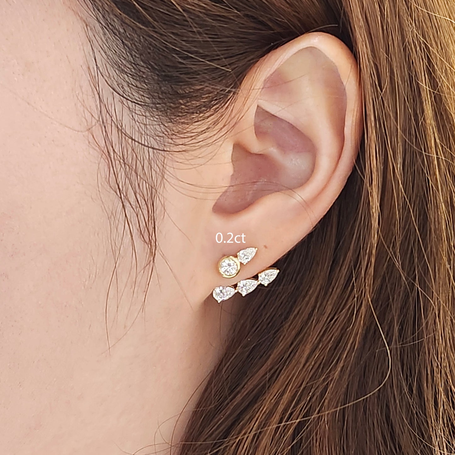 3stones Pear Lab Diamond Jacket Earring/14K gold Three Pear Diamond Jacket Earring/Jacket earring only/Diamond Single or Pair Jacket Earring