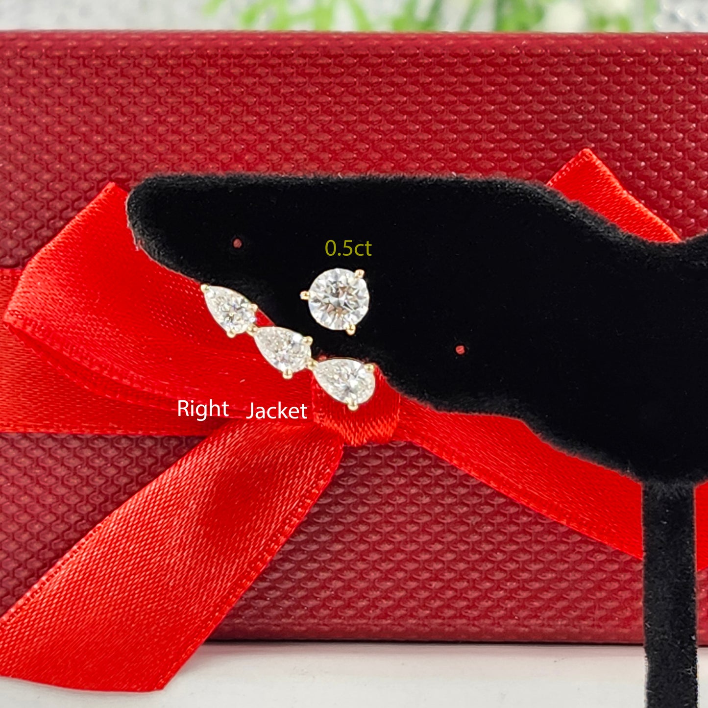 3stones Pear Lab Diamond Jacket Earring/14K gold Three Pear Diamond Jacket Earring/Jacket earring only/Diamond Single or Pair Jacket Earring