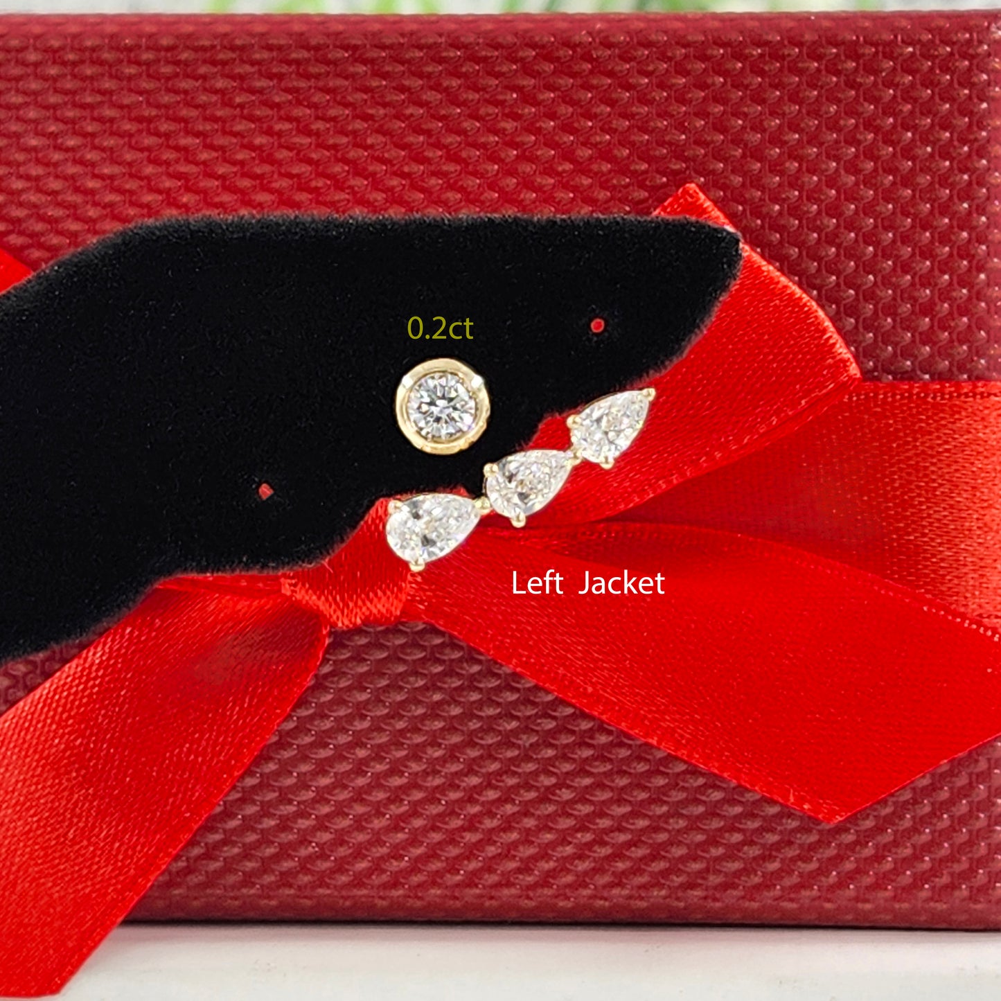 3stones Pear Lab Diamond Jacket Earring/14K gold Three Pear Diamond Jacket Earring/Jacket earring only/Diamond Single or Pair Jacket Earring