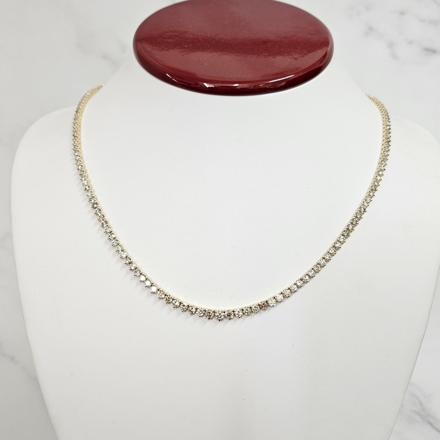 Natural Diamond 3 Prong Tennis Necklace / Total 9.5ct 14k Gold Round Natural Diamond Tennis Necklace/Anniversary Gift