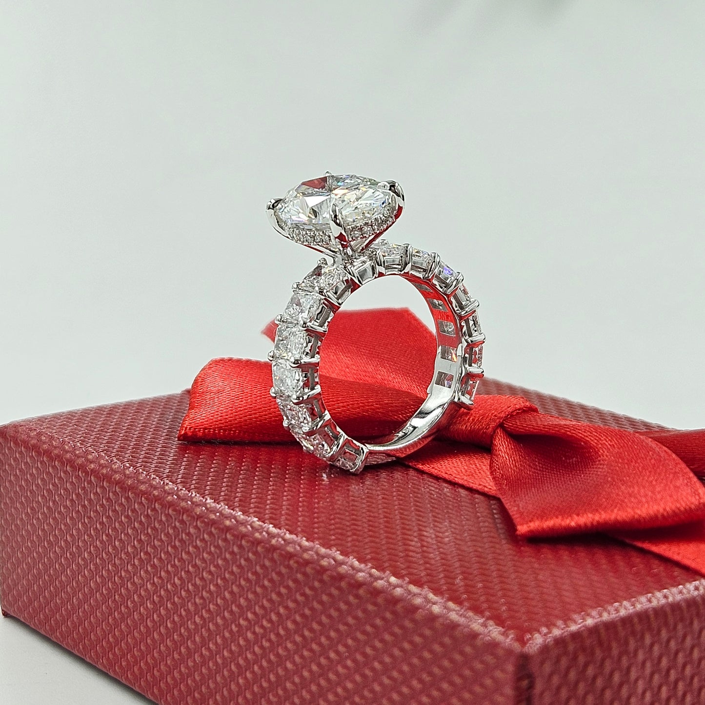 Oval Diamond Engagement Stackable Ring /Hidden Halo Band Total 8.3ct IGI Certified and Radiant Cut Band Ring/Anniversary gift