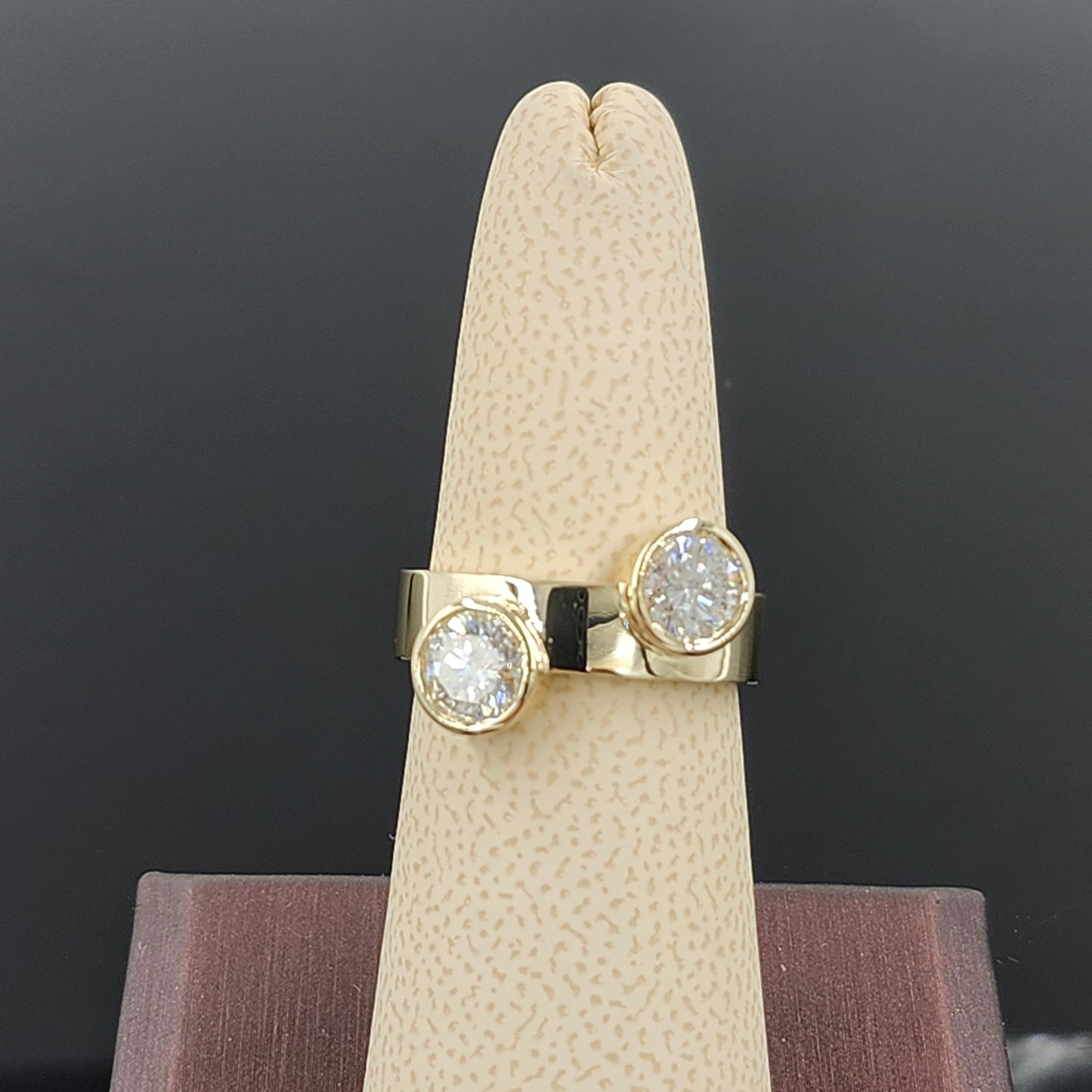 Tow Diamond Pinky Ring/Round Lab Grown Diamond Ring/Two Stones 1.5Ctw Bezel Set Diamond Ring/Unique Anniversary Ring/Anniversary gift
