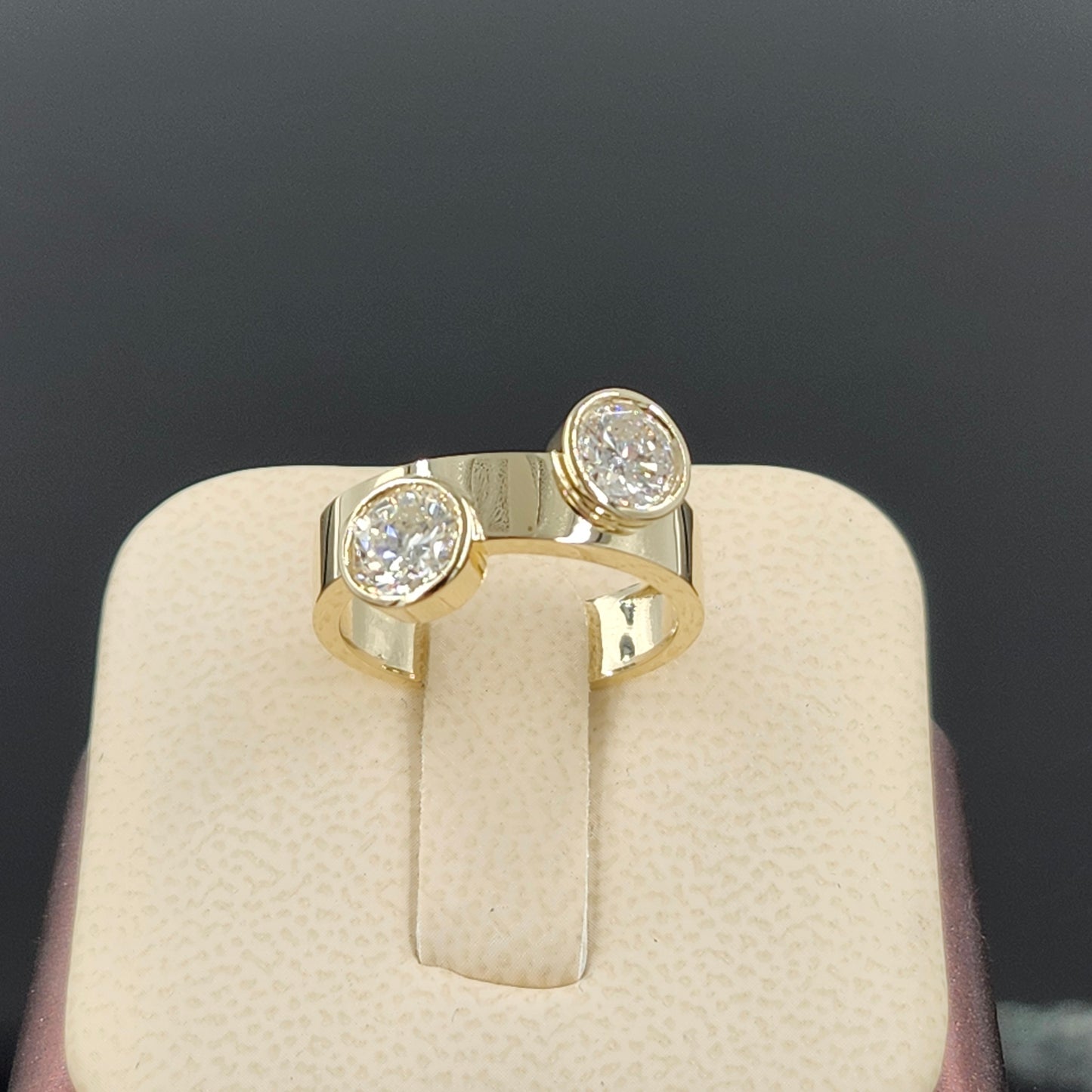 Tow Diamond Pinky Ring/Round Lab Grown Diamond Ring/Two Stones 1.5Ctw Bezel Set Diamond Ring/Unique Anniversary Ring/Anniversary gift