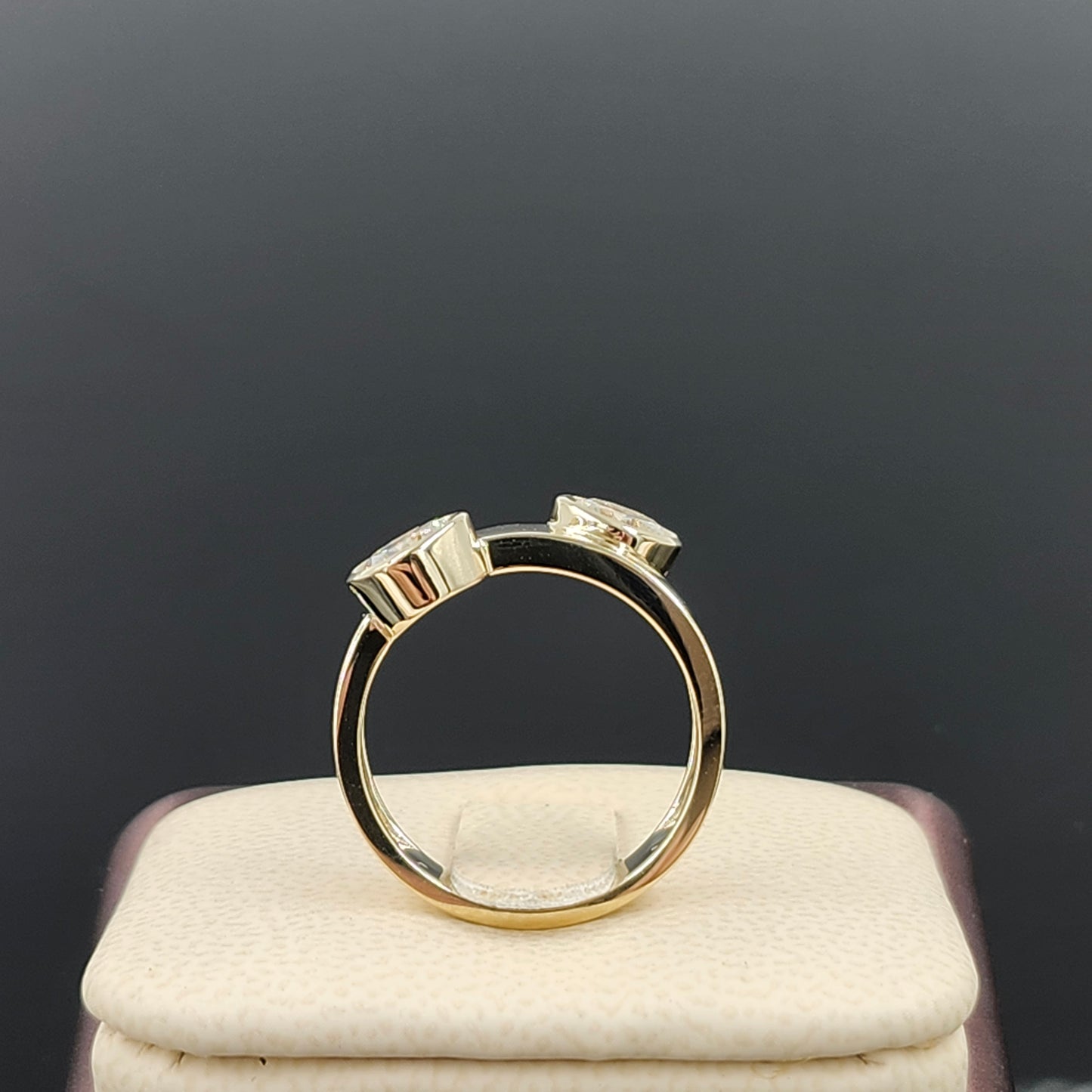 Tow Diamond Pinky Ring/Round Lab Grown Diamond Ring/Two Stones 1.5Ctw Bezel Set Diamond Ring/Unique Anniversary Ring/Anniversary gift