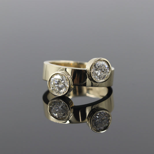 Tow Diamond Pinky Ring/Round Lab Grown Diamond Ring/Two Stones 1.5Ctw Bezel Set Diamond Ring/Unique Anniversary Ring/Anniversary gift