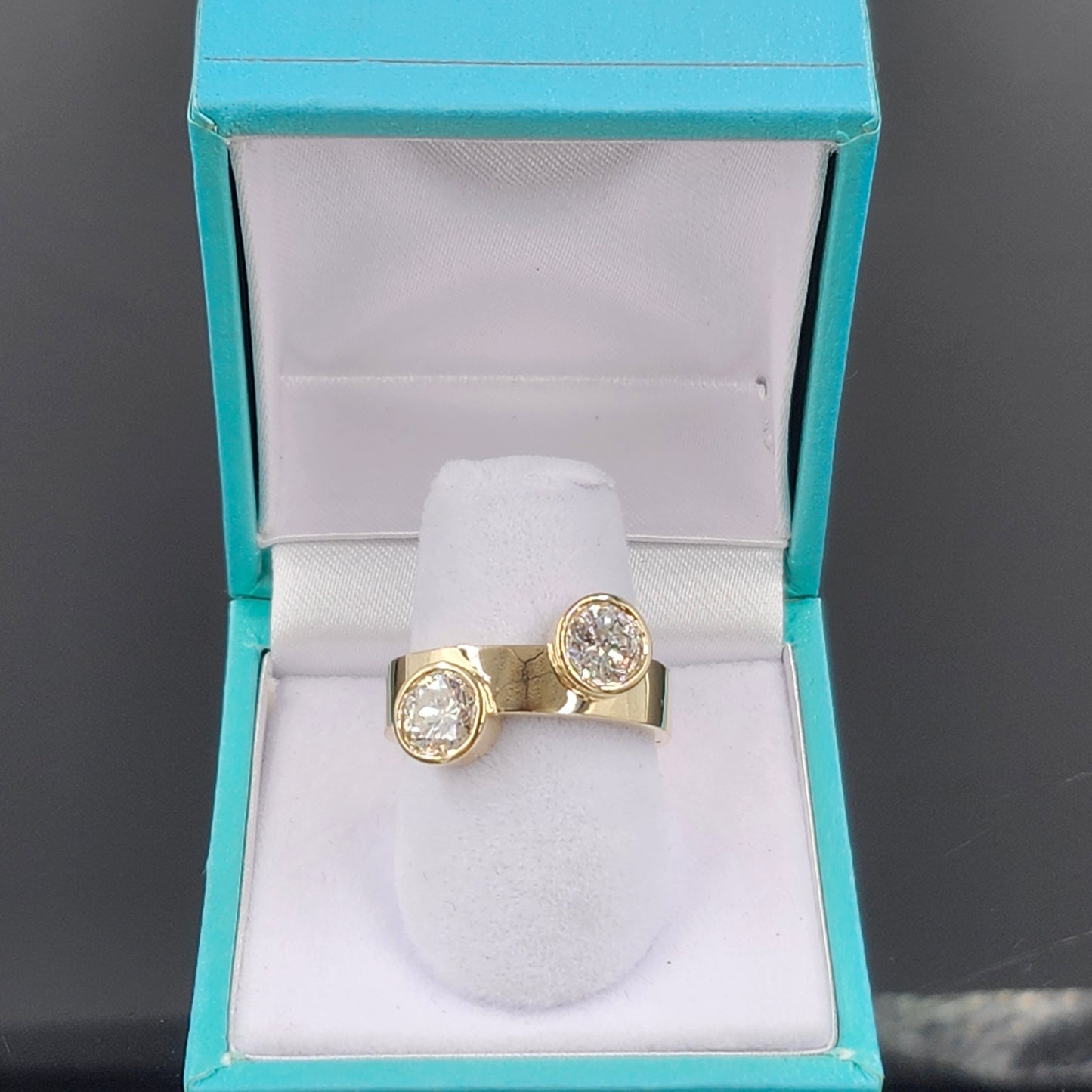 Tow Diamond Pinky Ring/Round Lab Grown Diamond Ring/Two Stones 1.5Ctw Bezel Set Diamond Ring/Unique Anniversary Ring/Anniversary gift