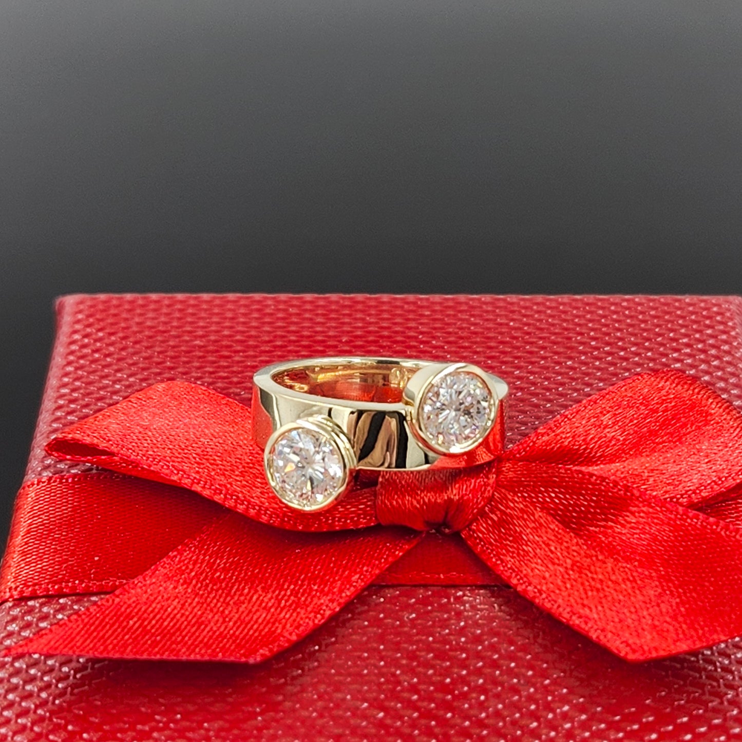 Tow Diamond Pinky Ring/Round Lab Grown Diamond Ring/Two Stones 1.5Ctw Bezel Set Diamond Ring/Unique Anniversary Ring/Anniversary gift