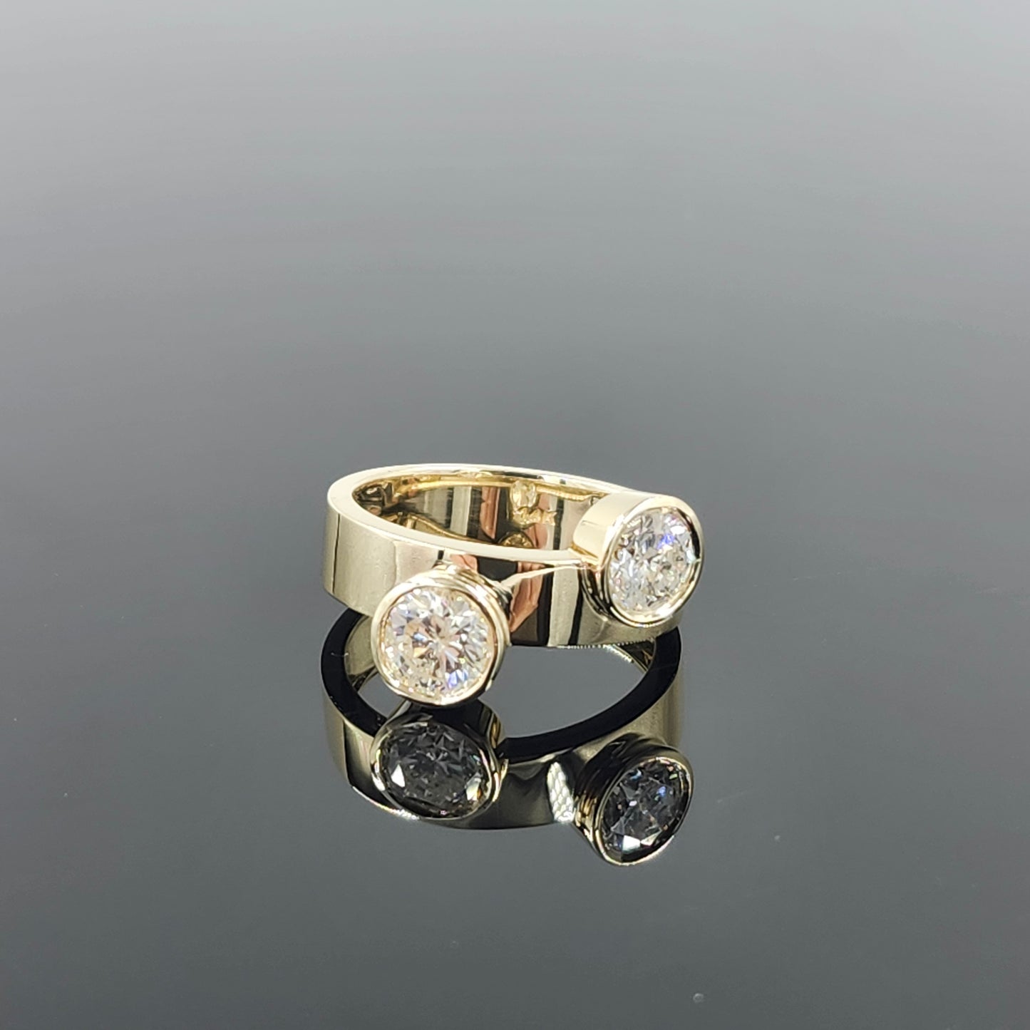 Tow Diamond Pinky Ring/Round Lab Grown Diamond Ring/Two Stones 1.5Ctw Bezel Set Diamond Ring/Unique Anniversary Ring/Anniversary gift