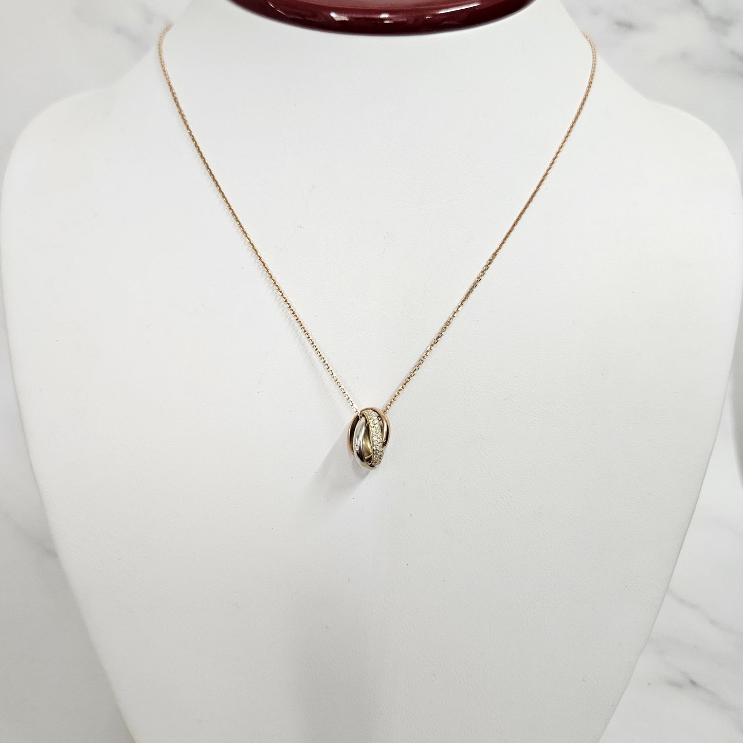 Trinity Diamond Necklace with Rope Chain/ Small Circle Pendant /14K Gold Necklace/ Luxury Necklace/ Gift for Her/ Anniversary Gift