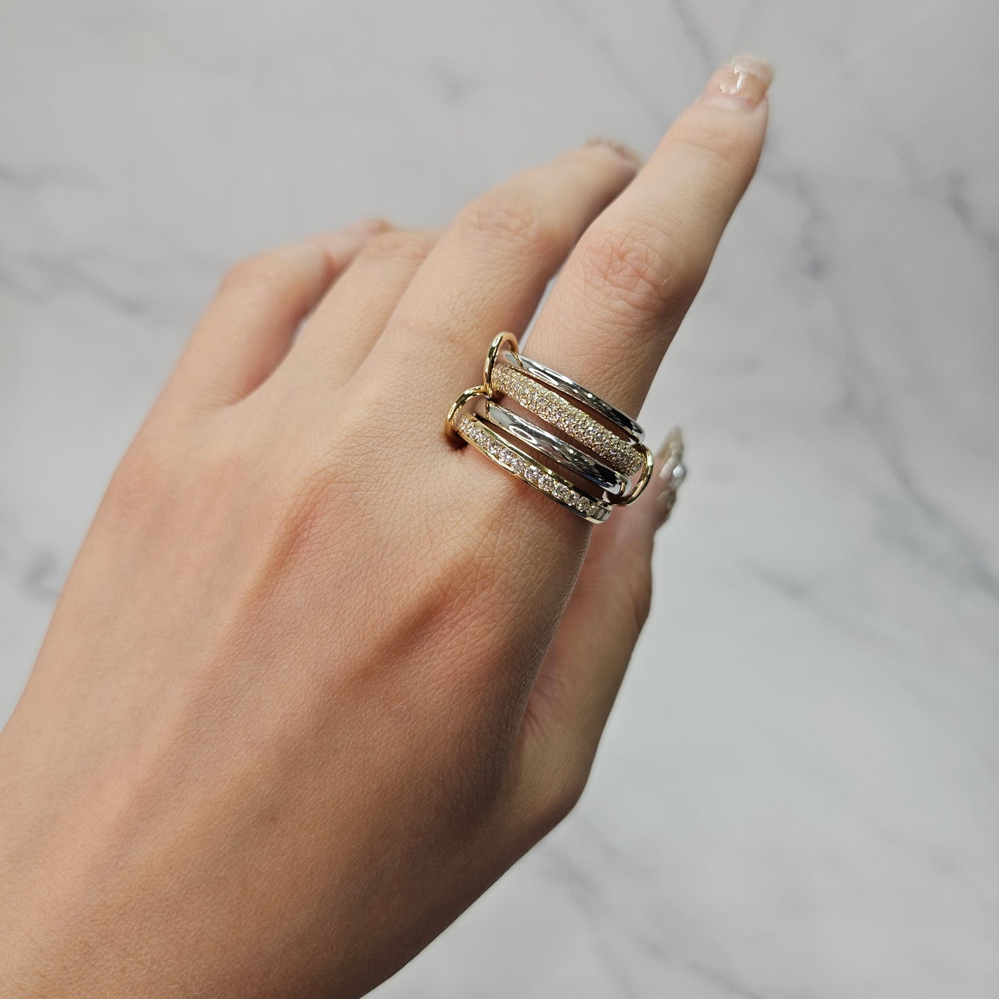 Two Eternity Natural Diamond Bands Two gold Bands with 3 connectors/Full Eternity Diamond Rings for Everyday/Sean's Bundle of 4 Rings