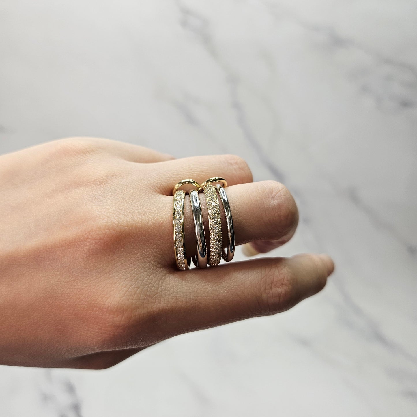 Two Eternity Natural Diamond Bands Two gold Bands with 3 connectors/Full Eternity Diamond Rings for Everyday/Sean's Bundle of 4 Rings