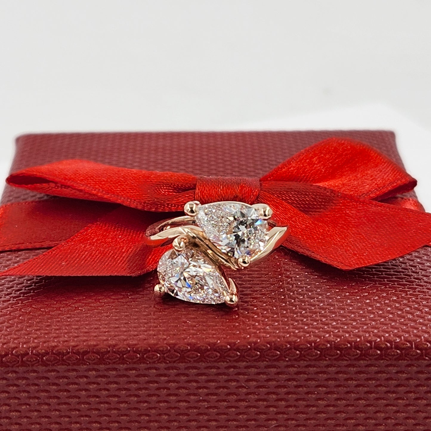 Pear Cut Lab Grown Diamond Ring/Two Stones 3Ct Engagement Ring/Certified Diamond Ring/Unique Anniversary Ring/Gift For Her/Anniversary gift