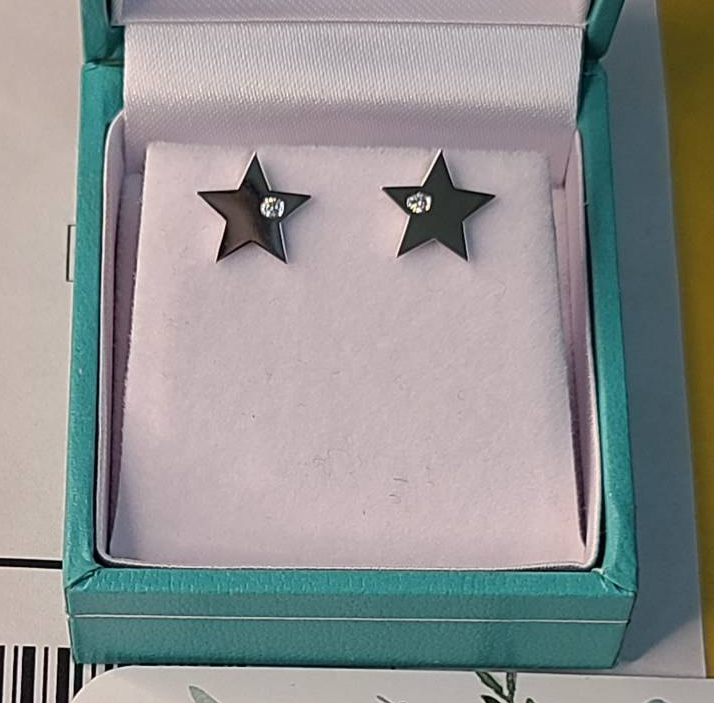 Star Stud Earrings/14k Dainty Earrings/ One Diamond Star Stud Earring Pair / Gifts for Her / anniversary gift