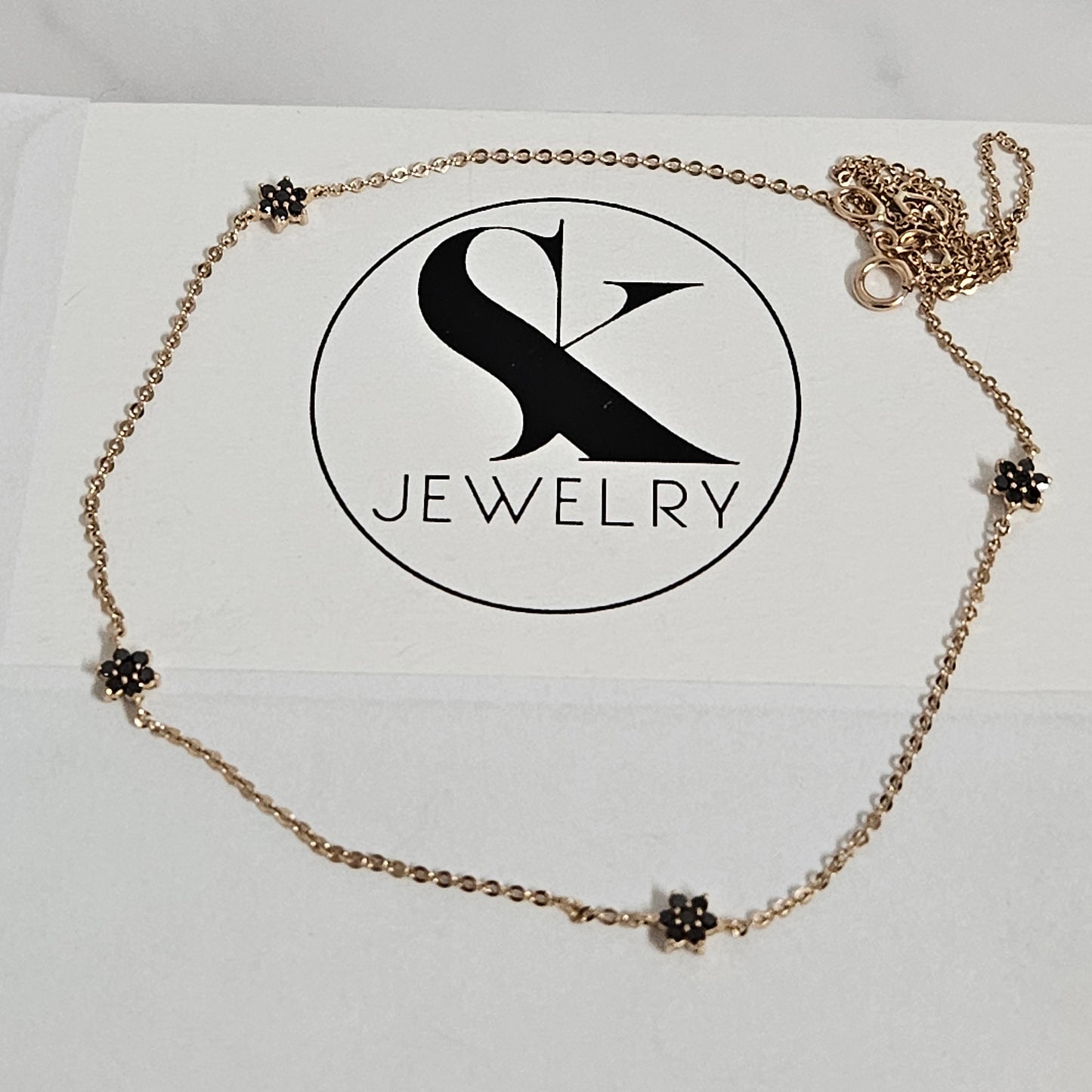 White and Black Diamond 2 Sides Charm in One Necklace/14K gold White and Black Diamond Yard Flower Choker/2 Sides Diamond/Anniversary Gift