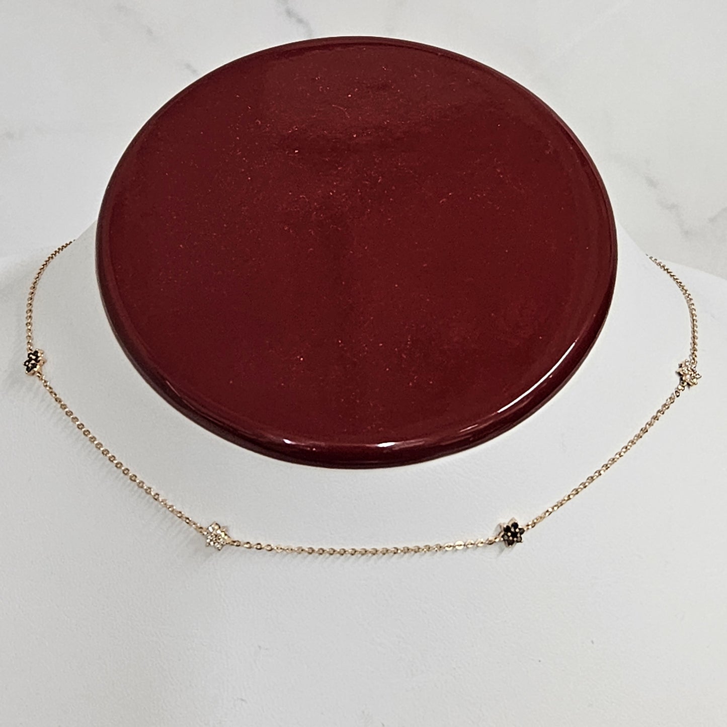 White and Black Diamond 2 Sides Charm in One Necklace/14K gold White and Black Diamond Yard Flower Choker/2 Sides Diamond/Anniversary Gift